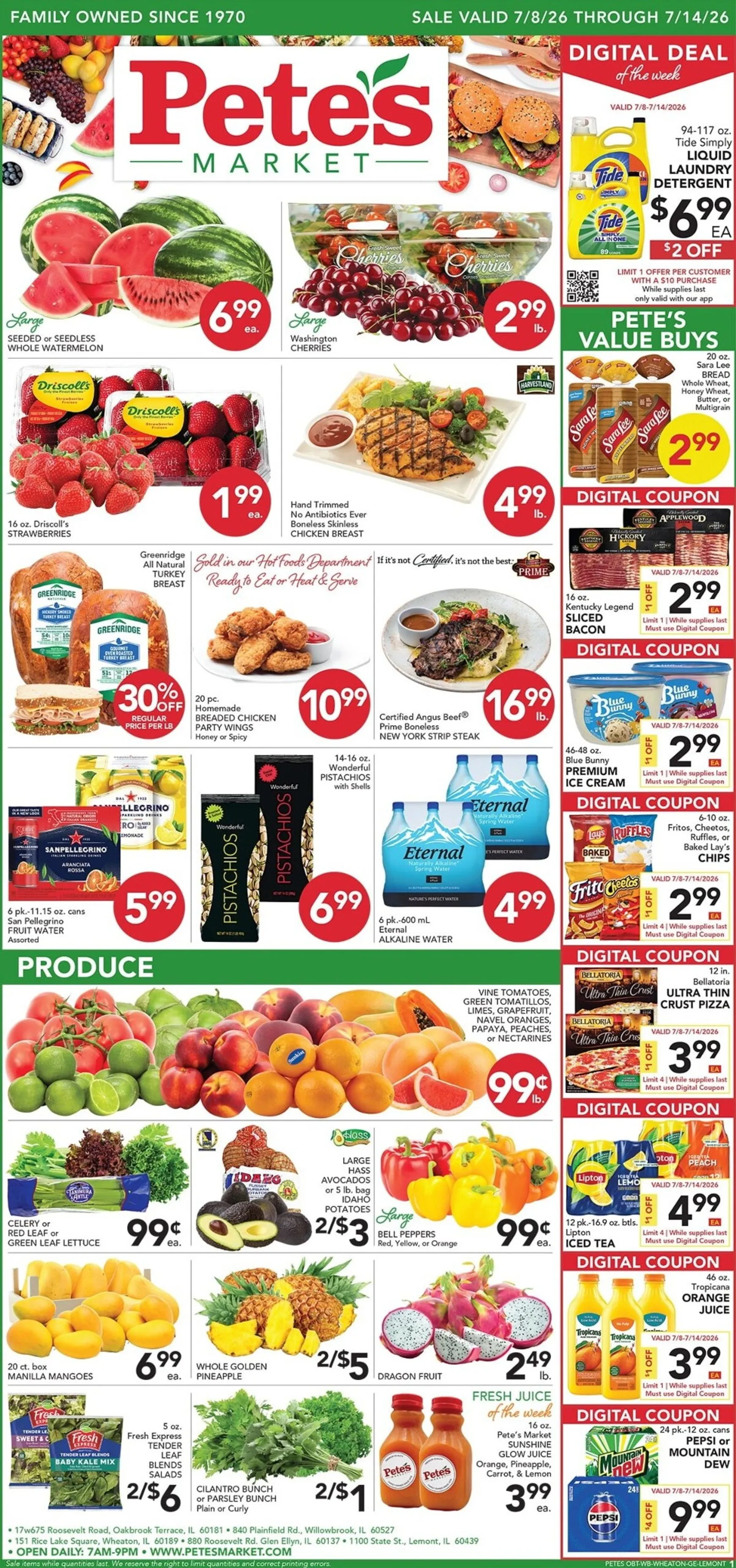 Weekly promotion Current Pete's Fresh Market - Oakbrook Terrace leaflet valid from Wednesday 07/08/2026 to Tuesday 07/14/2026 spanning from July 8 to July 14 2026 - Page 1 for Catalogue 365