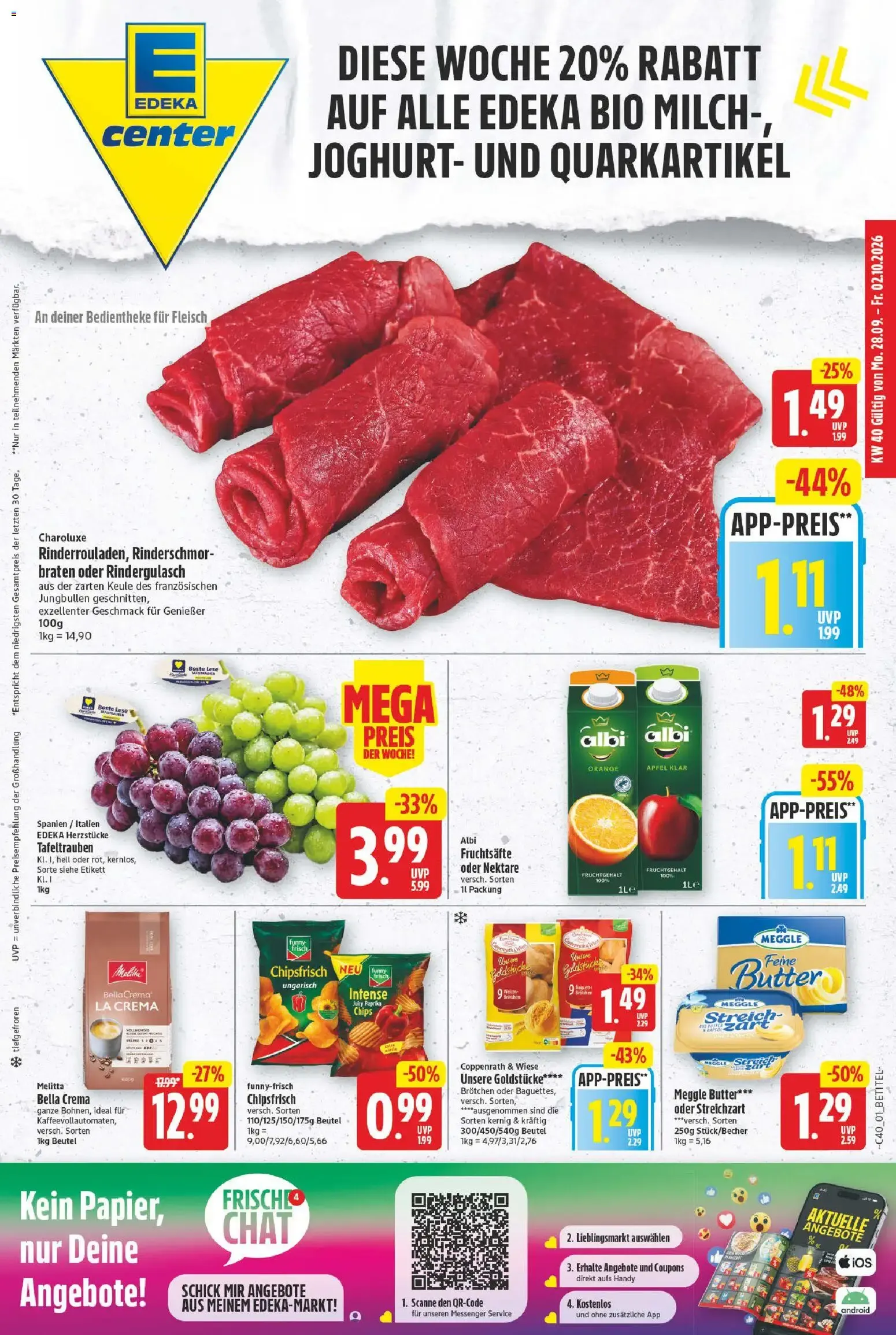 EDEKA Center - 20% Rabatt auf EDEKA Bio Milch-, Joghurt- und Quarkartikel von 28. September bis 2. Oktober 2026 - Prospekt seite 1