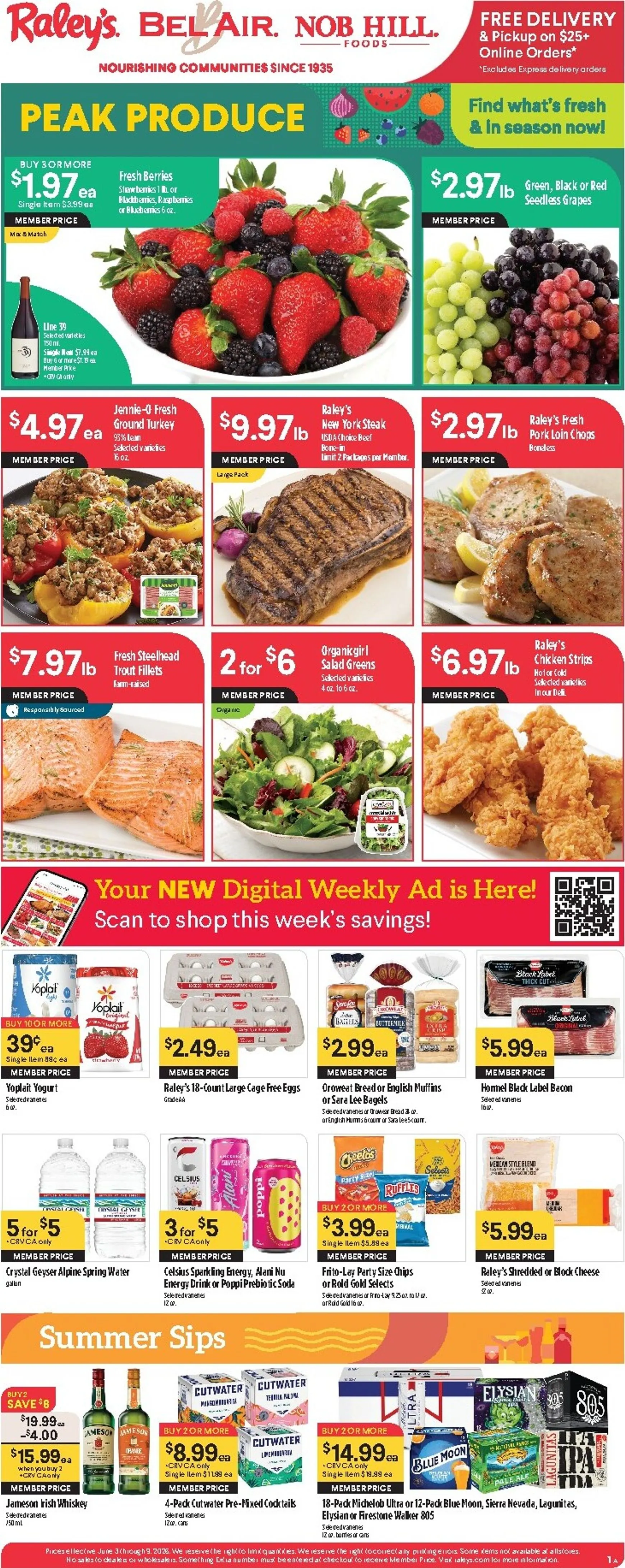Weekly ad Current Raley's leaflet valid from Wednesday 06/03/2026 to Tuesday 06/09/2026 from June 3 to June 9 2026 - Page 1
