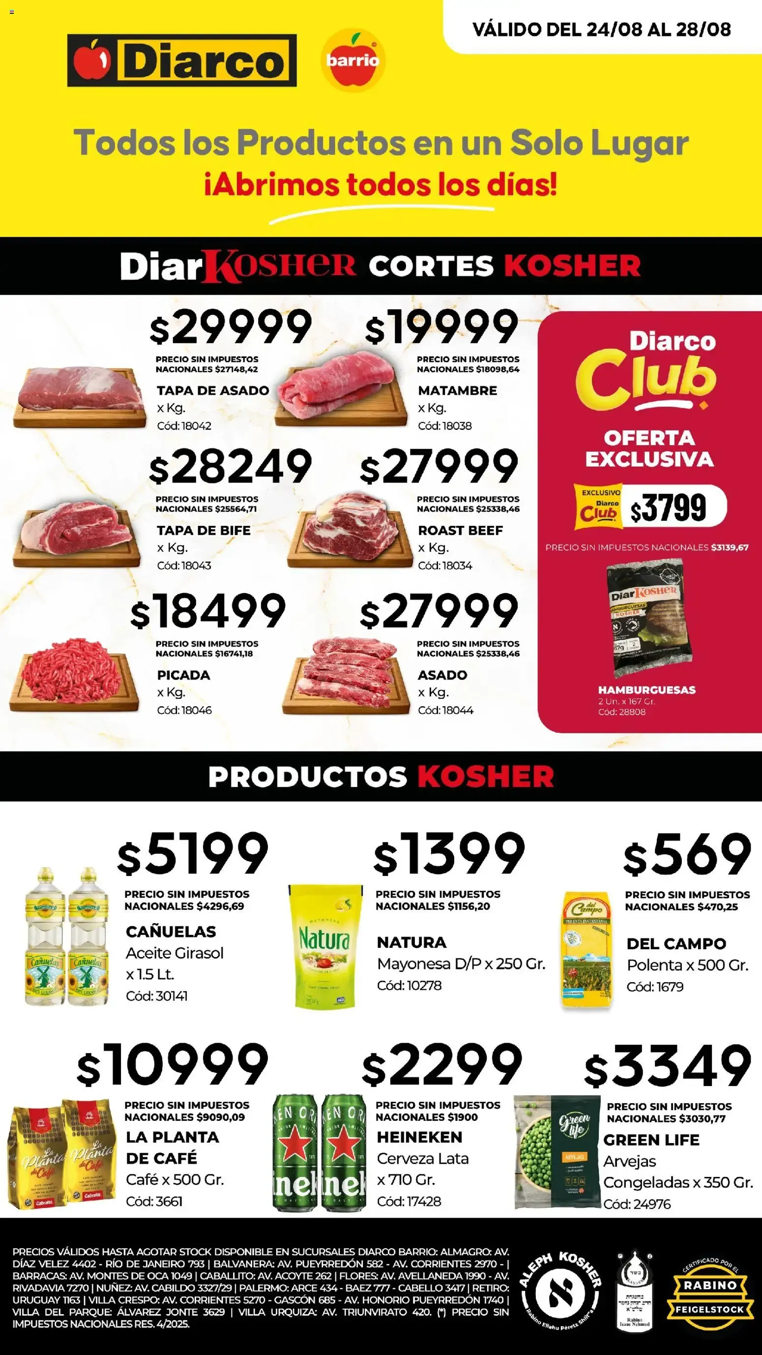 Ofertas de Diarco - Folleto de Ofertas con Cortes y Productos Kosher 24 de agosto al 28 de agosto 2026 - Página 1 del catálogo