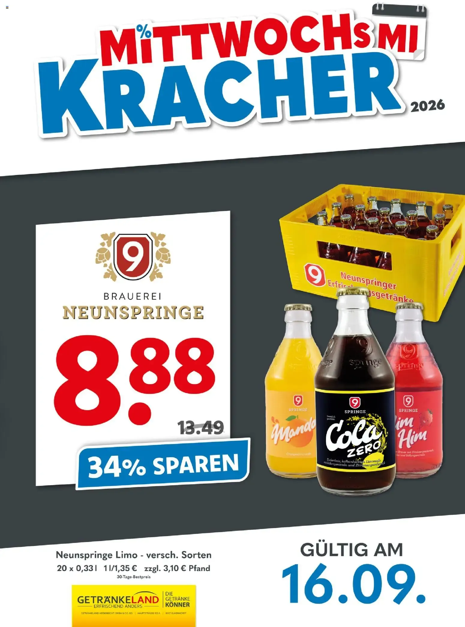 Getränkeland Mittwochs Kracher (ab 16.09.2026) zum Blättern von 16. September bis 16. September 2026 - Prospekt seite 1