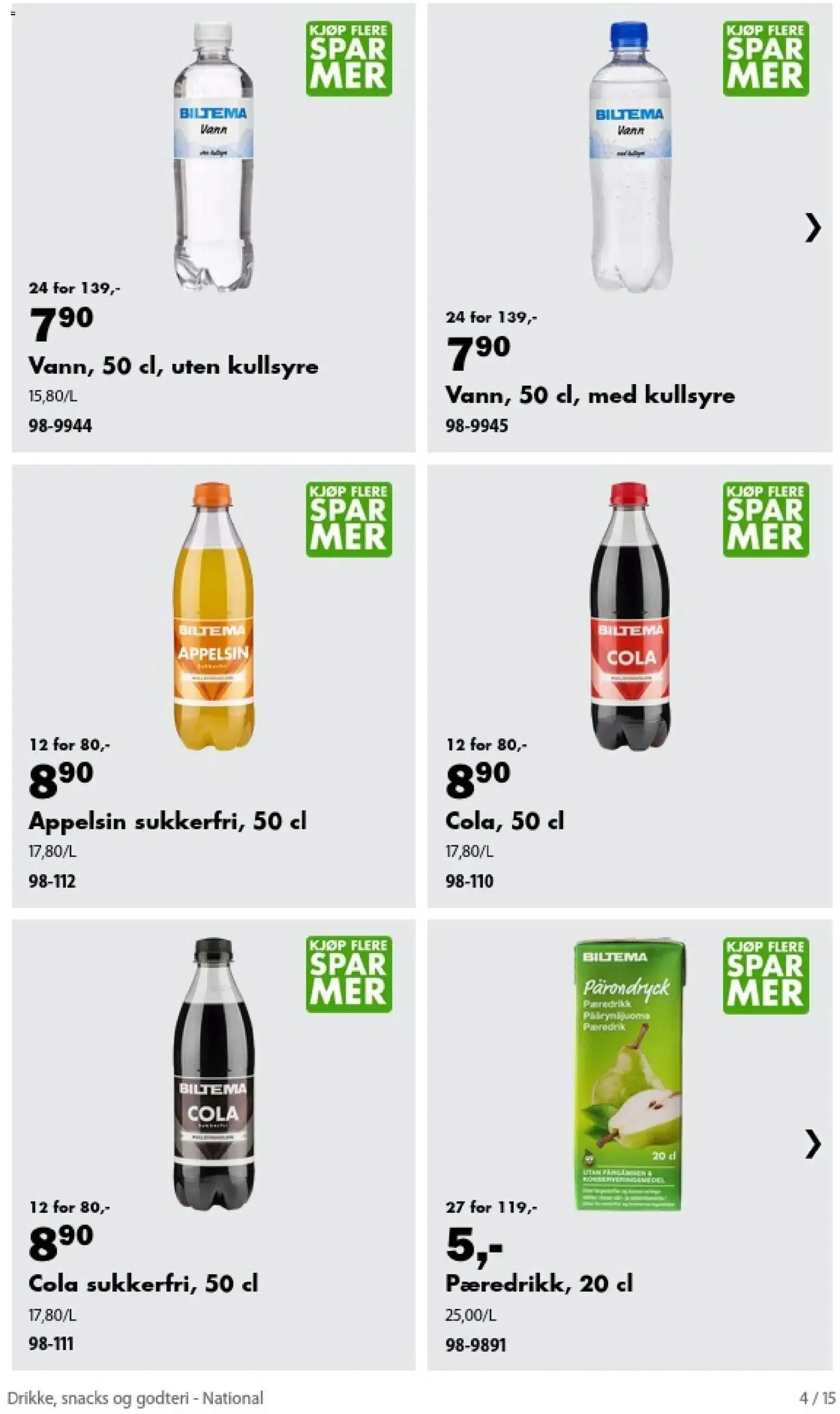 Biltema kundeavis Drikke, snacks og godteri - National (04/09/2026 - 31/12/2026) - Kundeavis og tilbud fra 4. september til 31. desember 2026 - kundeavisside 4