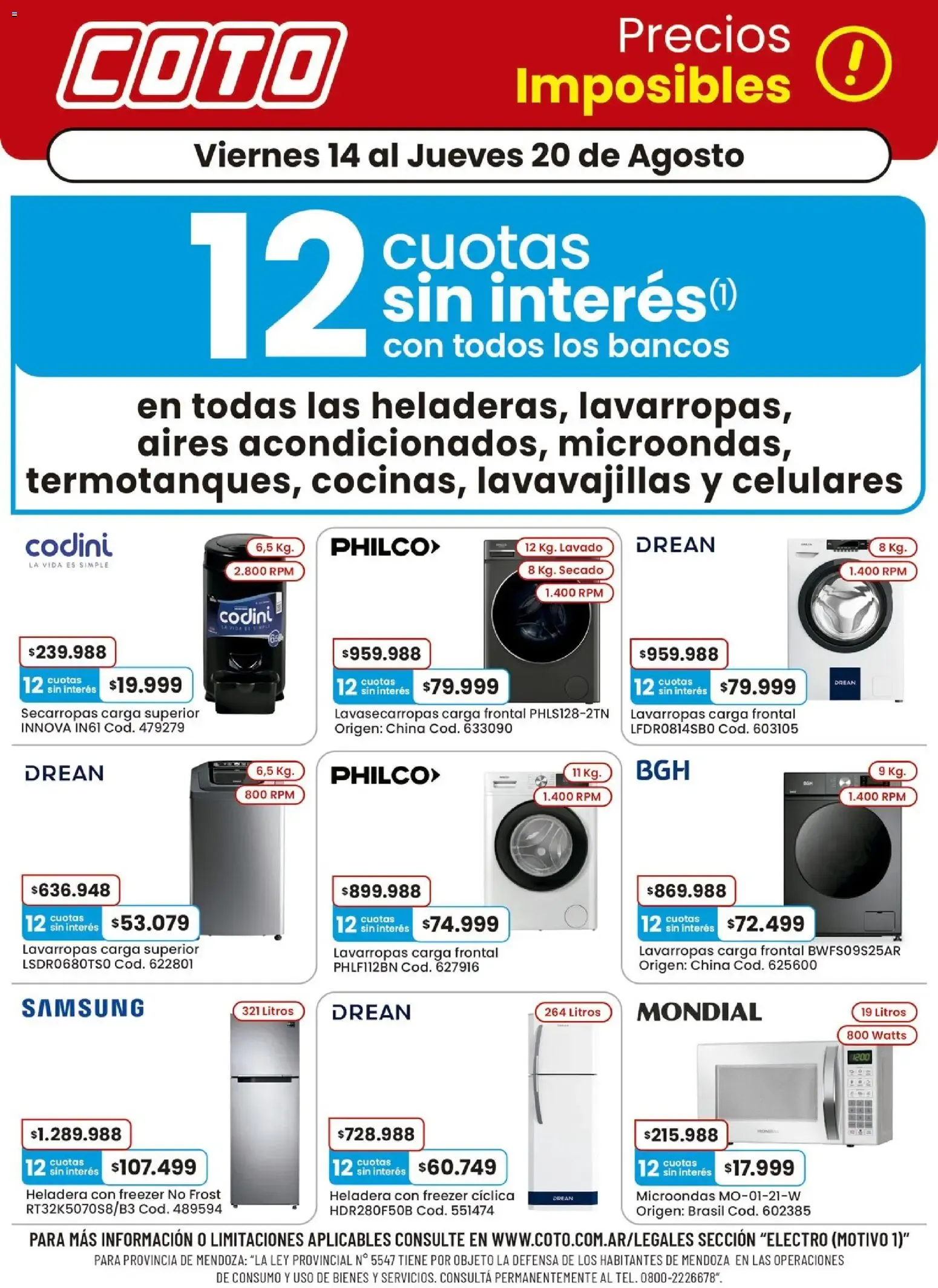 Ofertas de Coto - Precios Imposibles en Electrodomésticos y Tecnología con 12 Cuotas sin Interés 14 de agosto al 20 de agosto 2026 - Página 1 del catálogo