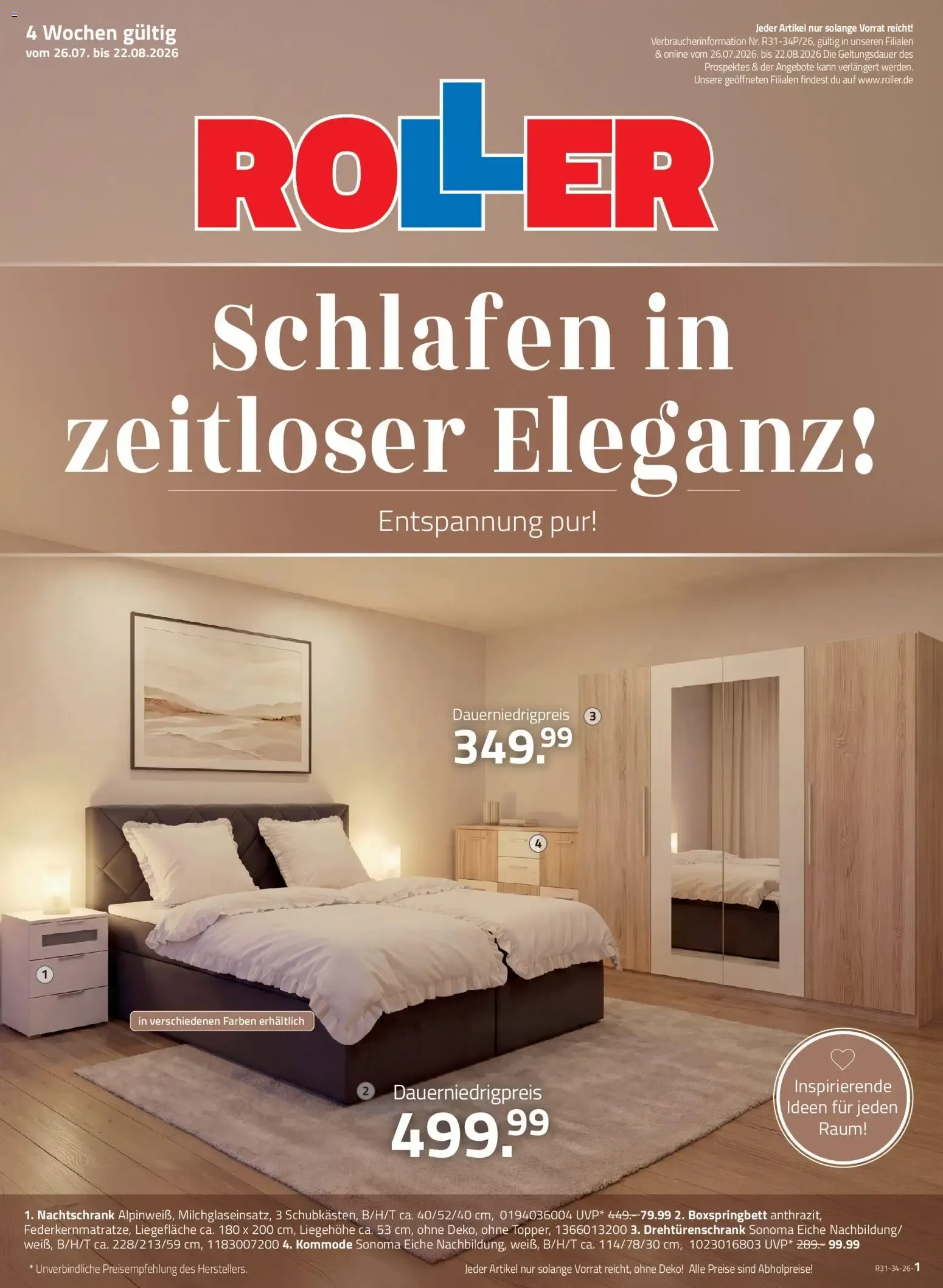 Roller Schlafen in zeitloser Eleganz (ab 26.07.2026) zum Blättern von 26. Juli bis 22. August 2026 - Prospekt seite 1