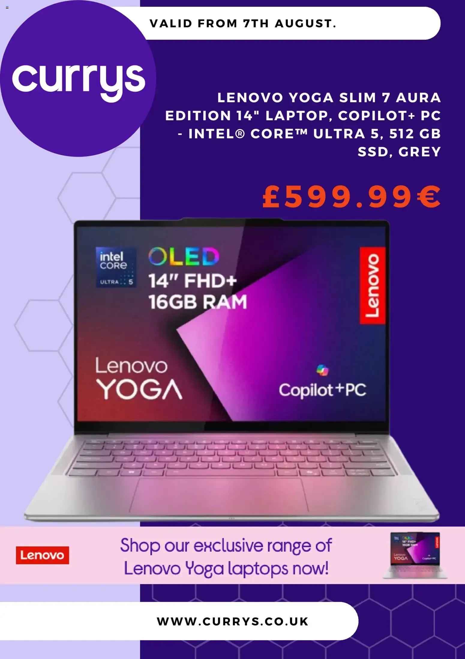 Currys - Lenovo Yoga Slim 7 Aura Laptop Offer from 7 August to 10 September 2026 - Catalogue Page 1