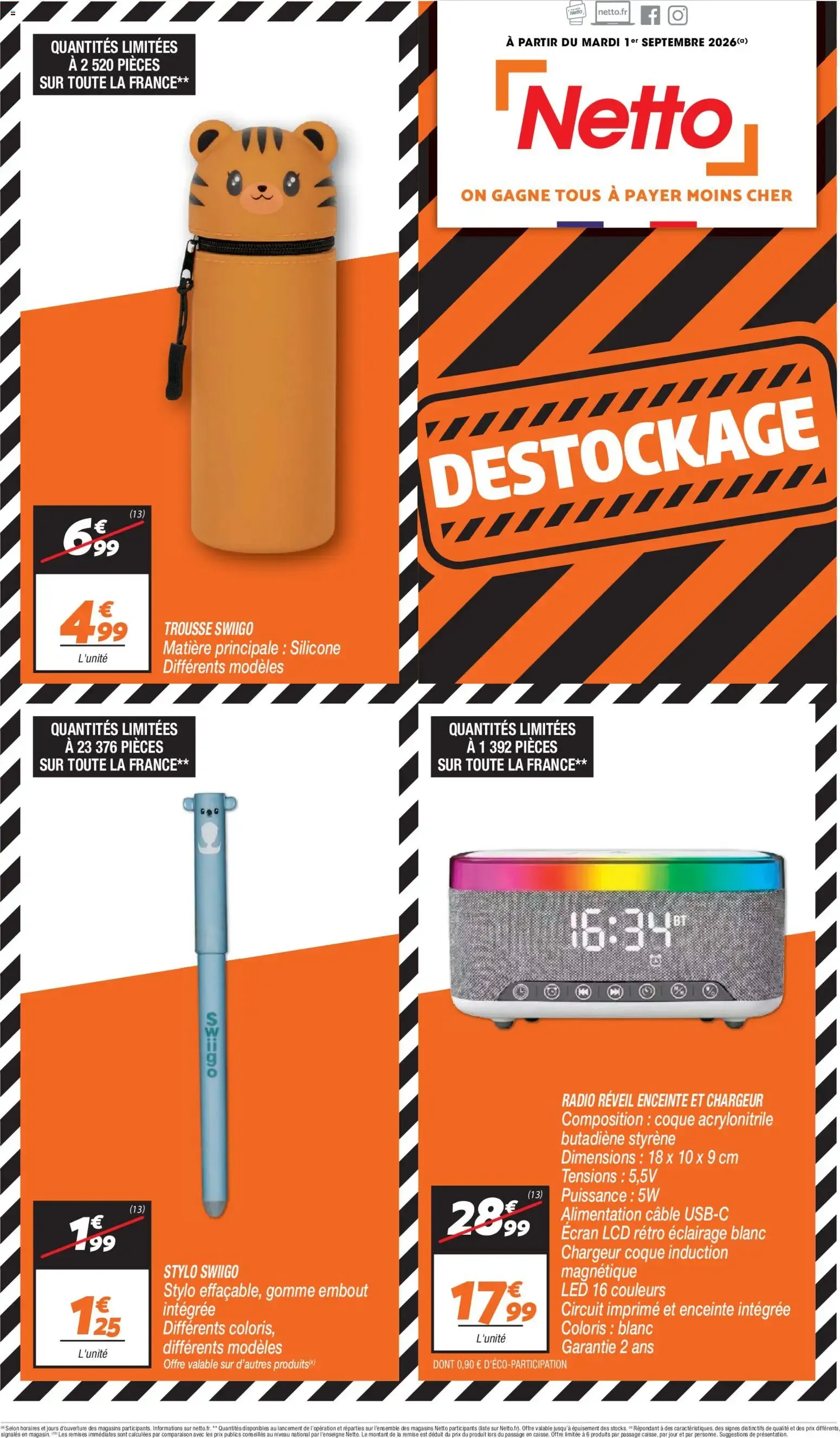 Netto destockage septembre à partir du 01/09/2026 - promo en ligne du 1 septembre au 30 septembre 2026 - Catalogue page 1