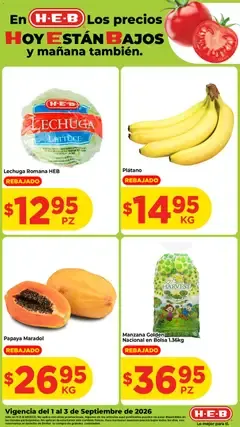 FOLLETO HEB 31/08/2026 | Ofertas frutas y verduras hoy