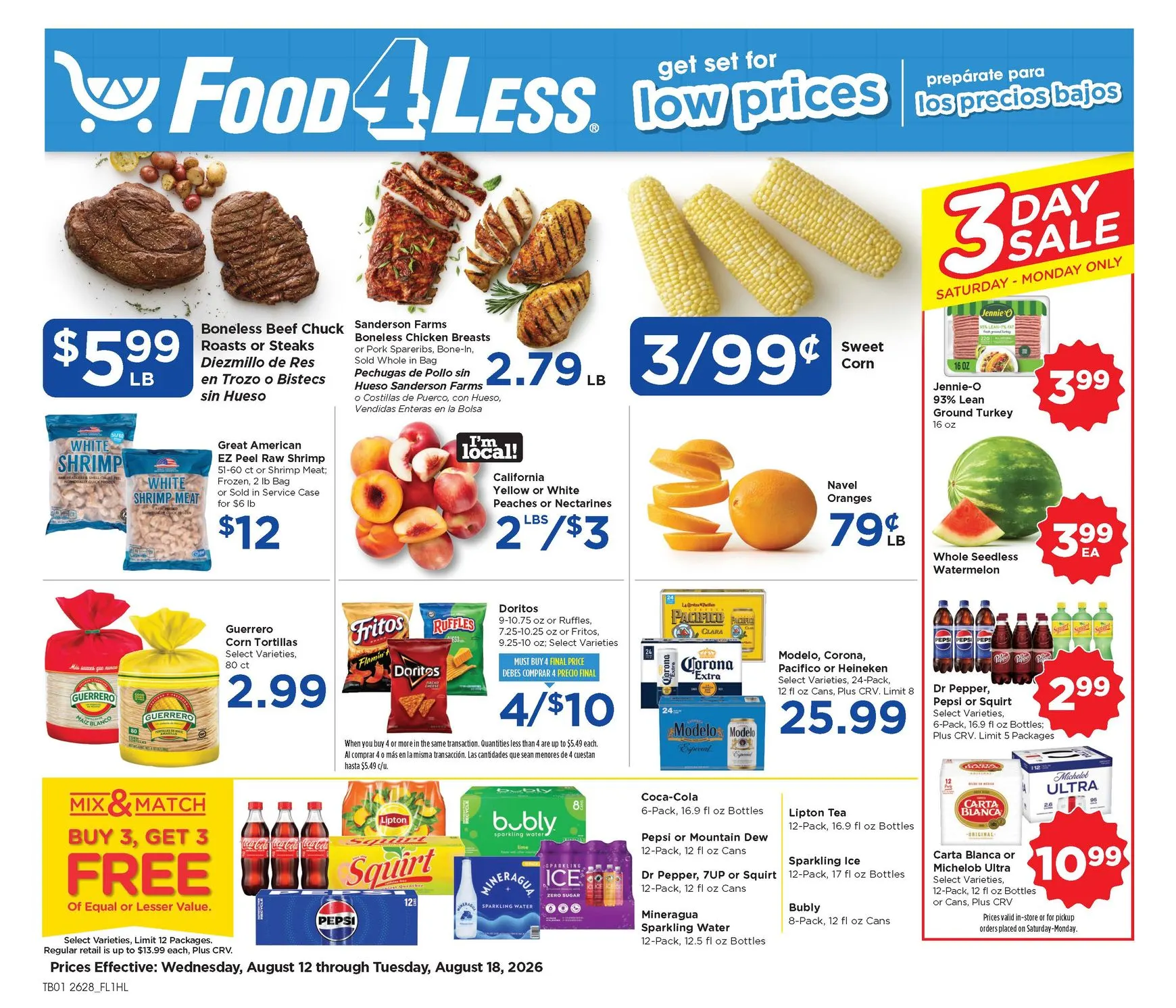 Weekly ad Current Food 4 Less leaflet valid from Wednesday 08/12/2026 to Tuesday 08/18/2026 from August 12 to August 18 2026 - Page 1