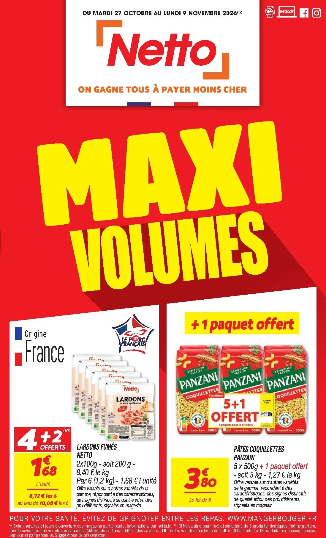 Flyer Netto - Maxi Volumes pour la semaine prochaine du du mardi 27/10/2026 au du lundi 09/11/2026 du 27 octobre au 9 novembre 2026 - Catalogue page 1