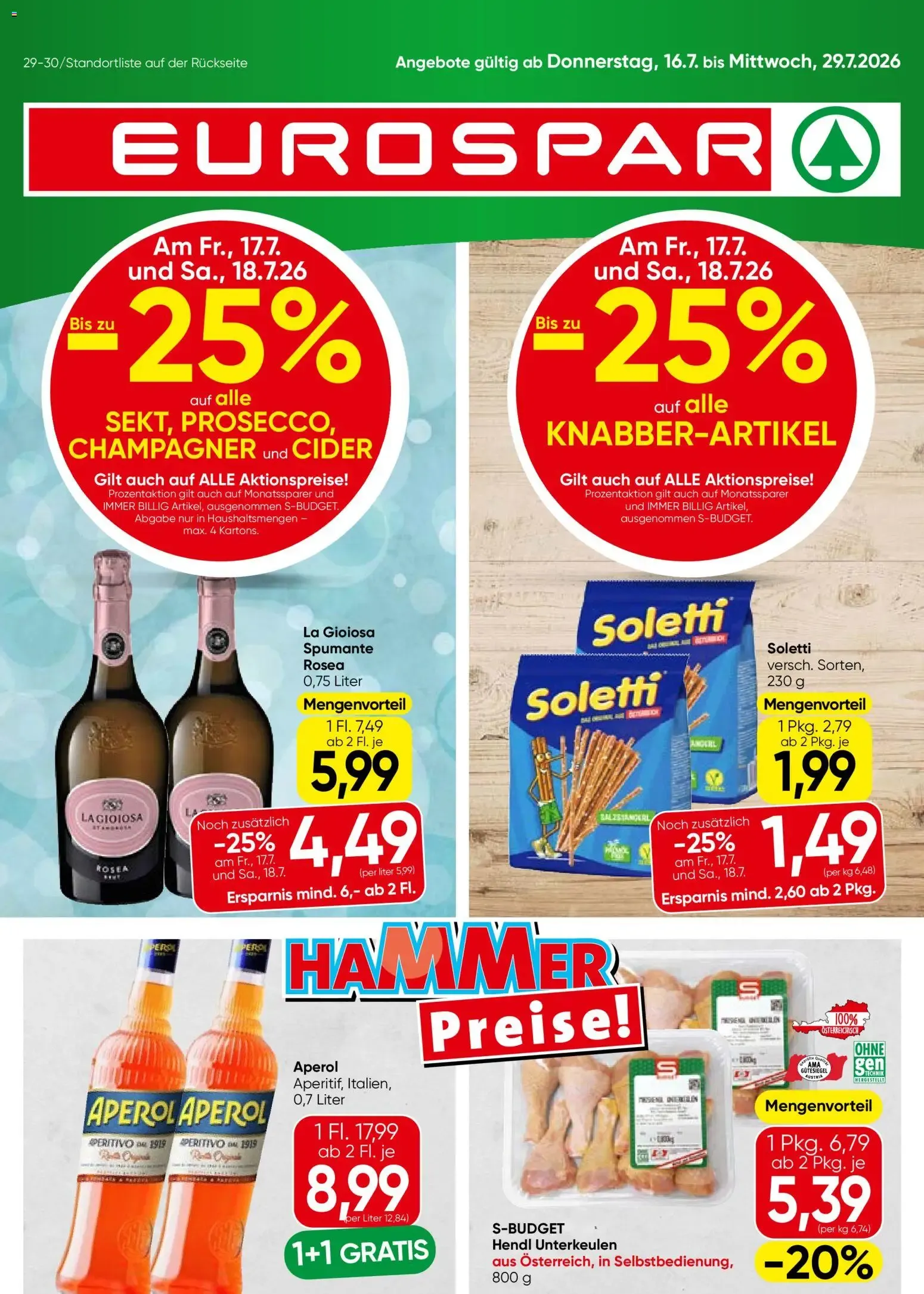 Eurospar Flugblatt von 16.07.2026 - Aktuelle Angebote von 16. Juli bis 29. Juli 2026 - Flugblätt seite 1