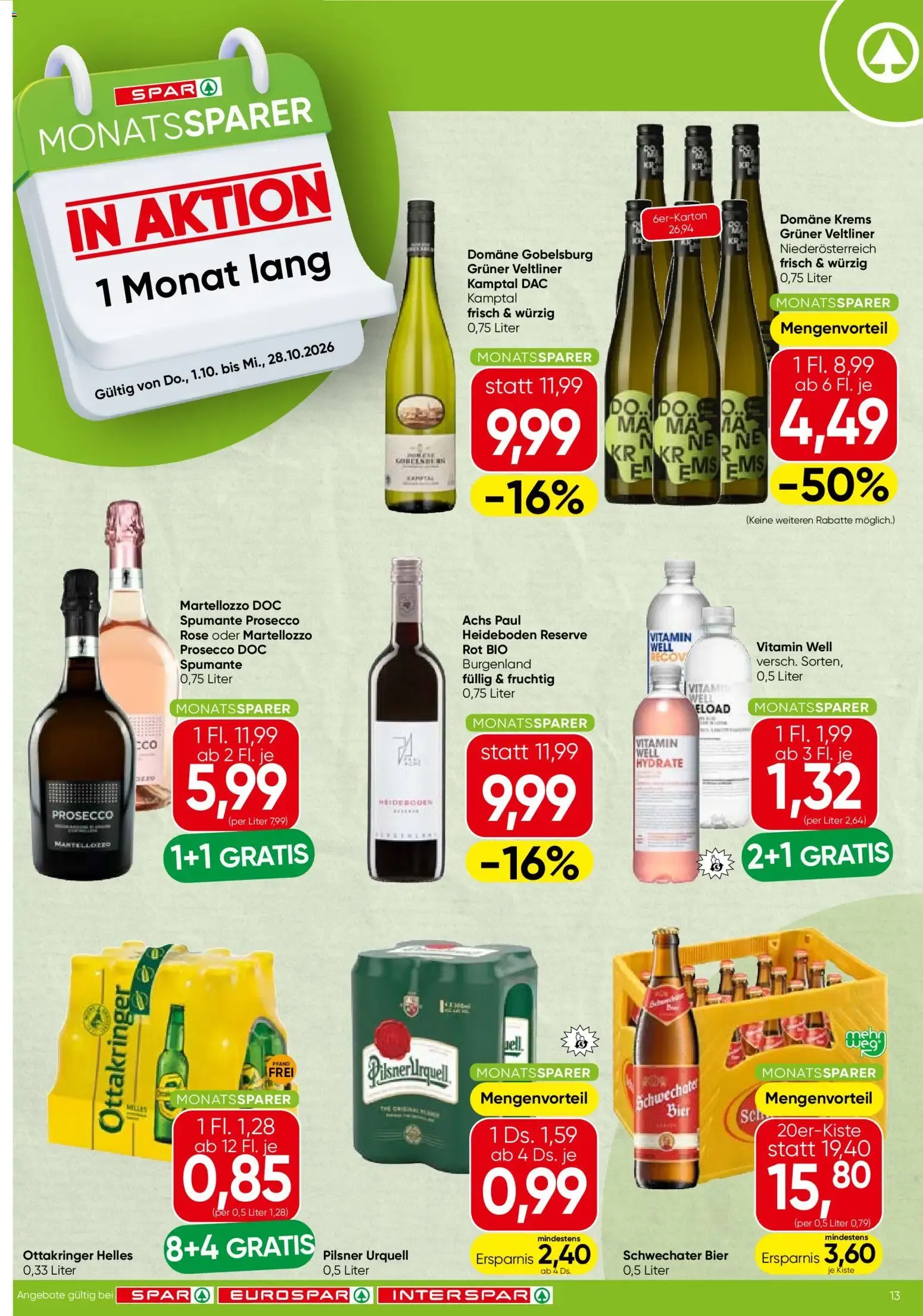 Spar Broschüre (01.10.2026) - Angebote und Prospekt von 1. Oktober bis 7. Oktober 2026 - Flugblätt seite 13
