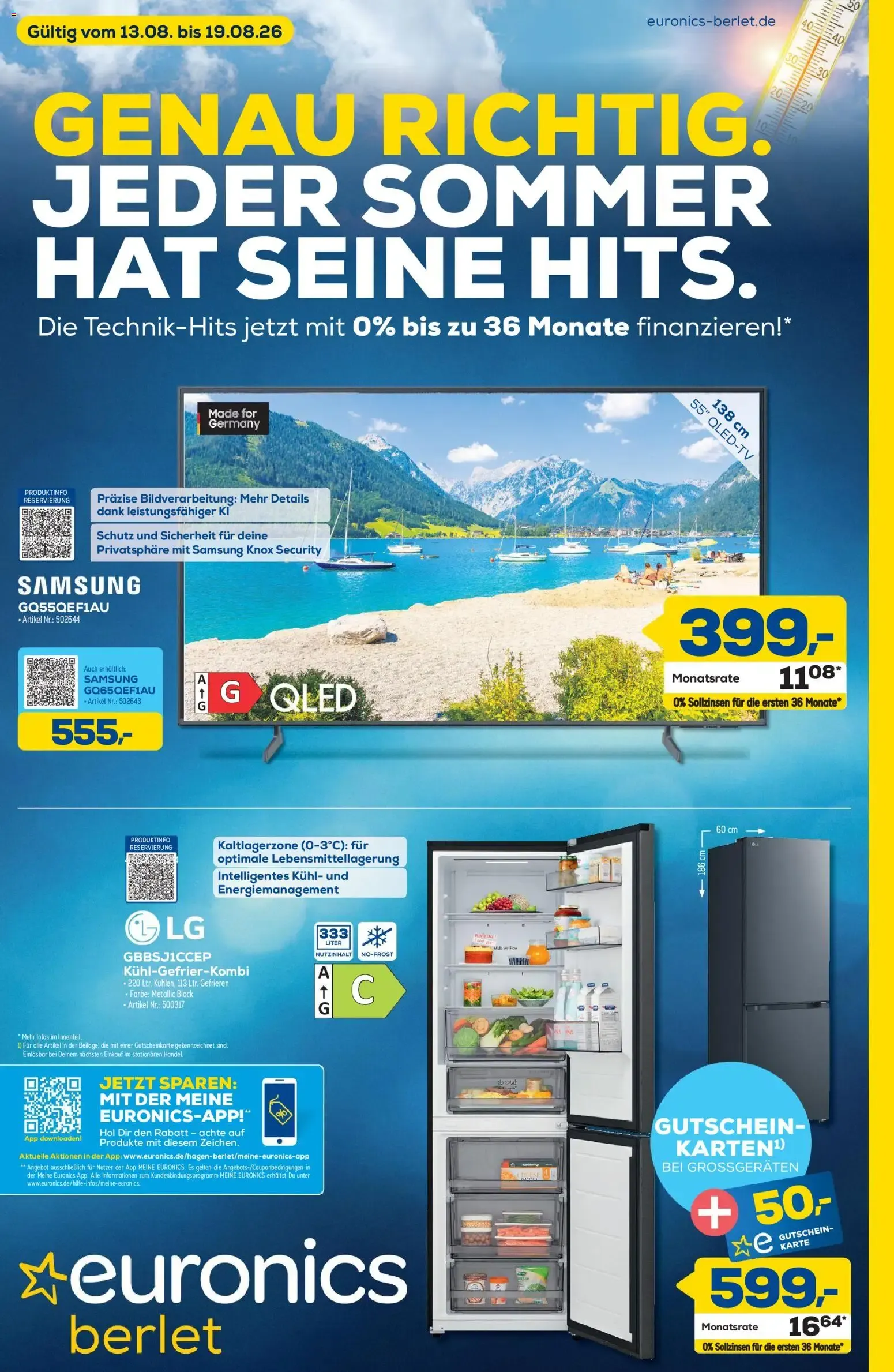 Euronics Berlet - Jeder Sommer hat seine Hits von 13. August bis 19. August 2026 - Prospekt seite 1