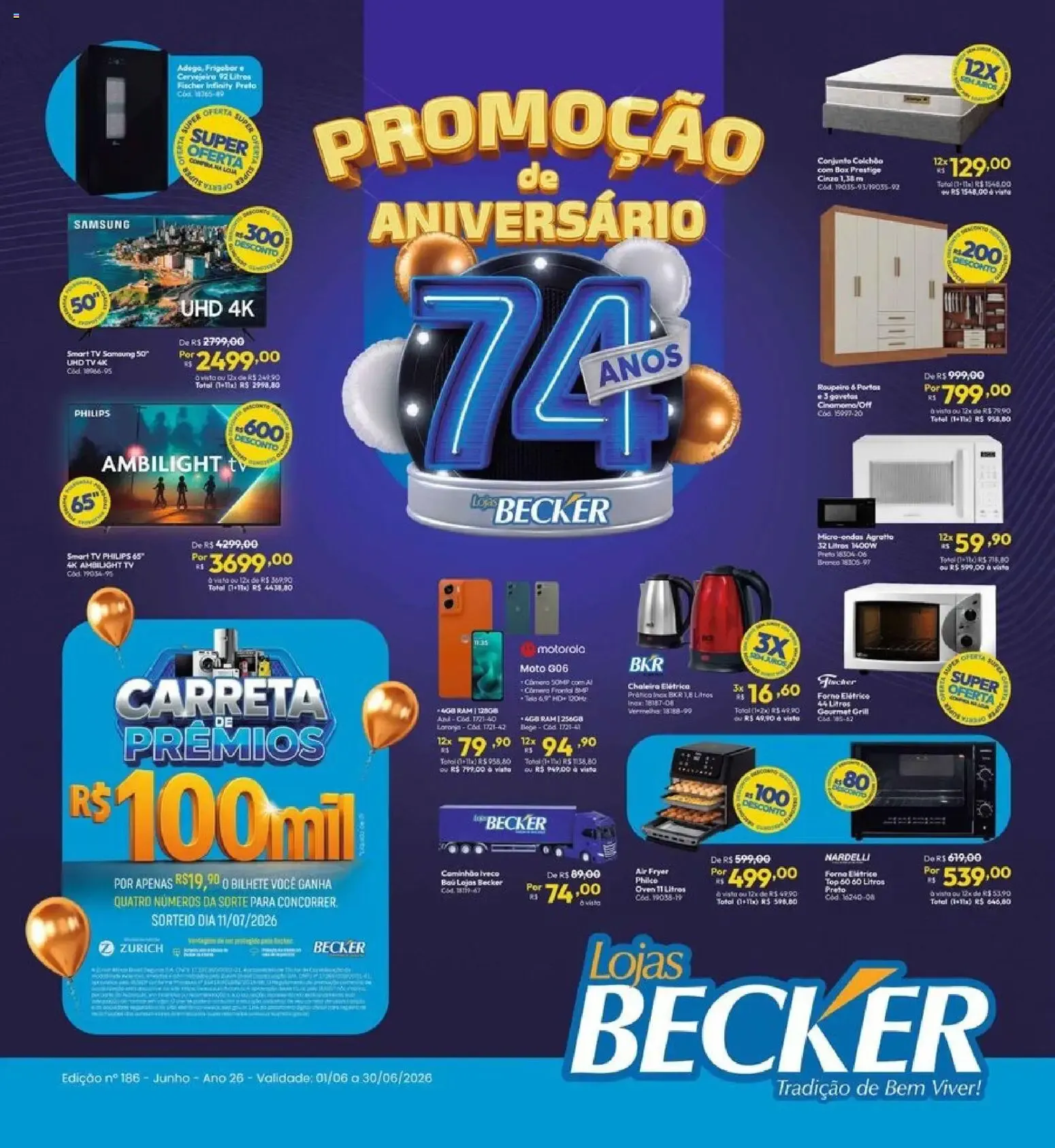 Encarte de Promoção de Aniversário 74 Anos Lojas Becker 1 de junho até 30 de junho 2026 - Pagina 1