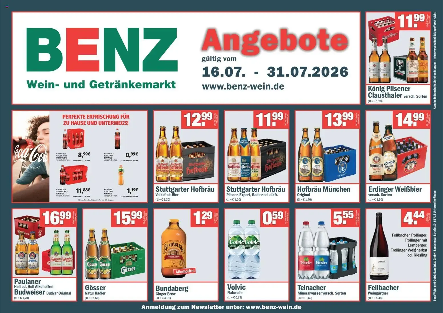 Benz Getränke Prospekt vom 16.07.2026 – Angebote online von 16. Juli bis 31. Juli 2026 - Prospekt seite 1