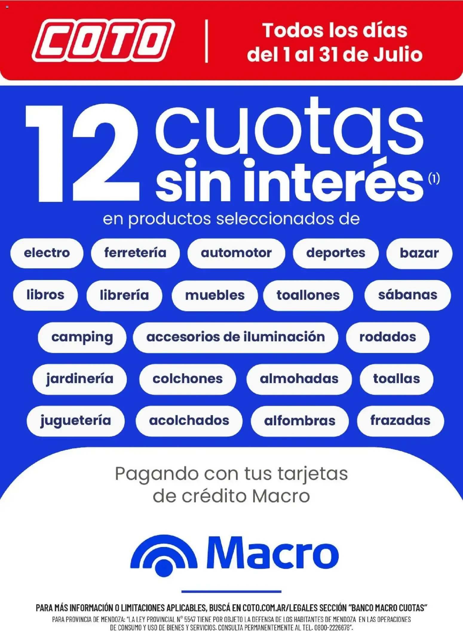 Ofertas de COTO: 12 cuotas sin interés con Tarjetas Macro 1 de julio al 31 de julio 2026 - Página 1 del catálogo