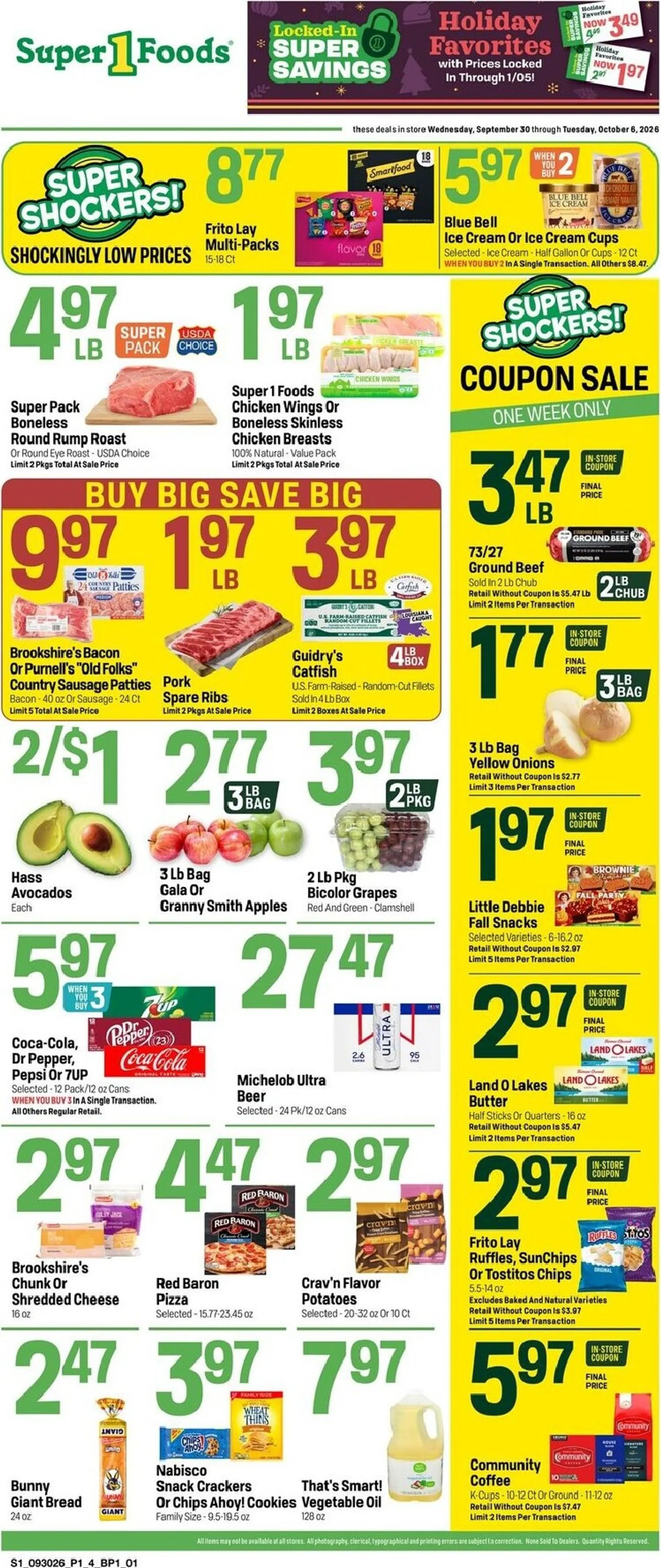 Weekly ad Current Super 1 Foods leaflet valid from Wednesday 09/30/2026 to Tuesday 10/06/2026 from September 30 to October 6 2026 - Page 1
