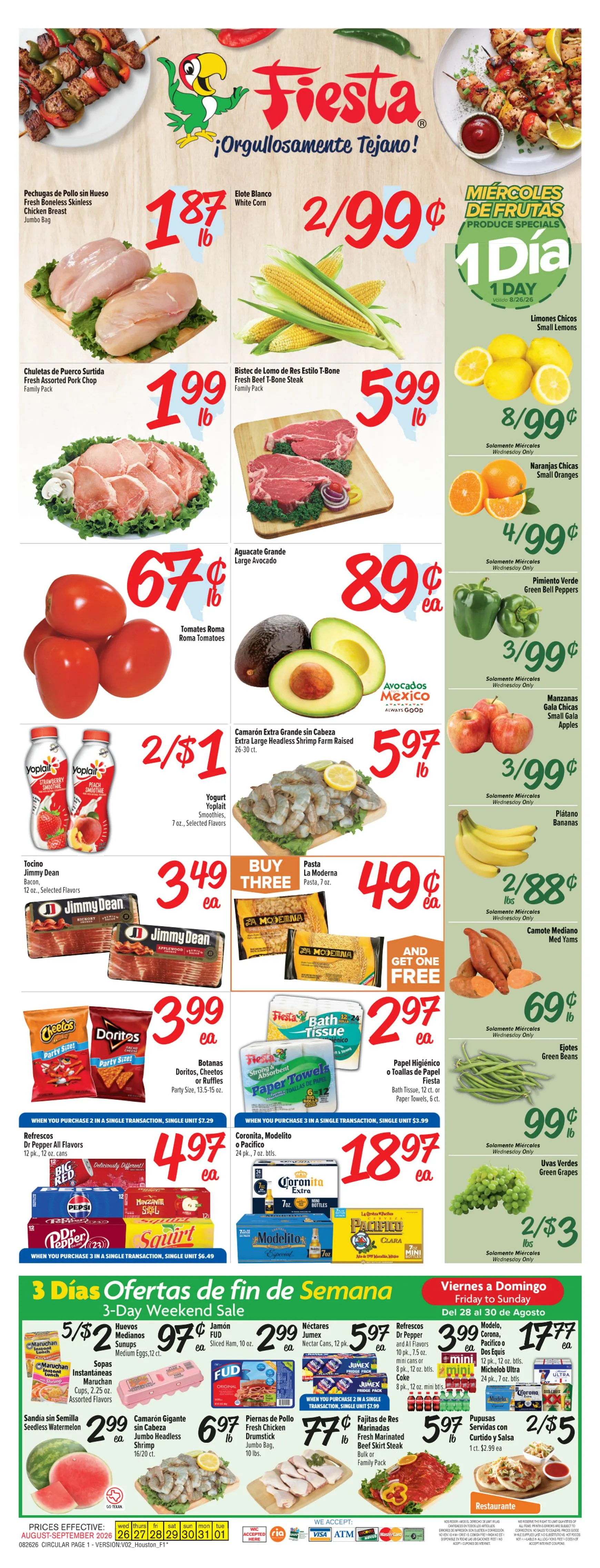 Weekly promotion Current Fiesta Mart leaflet valid from Wednesday 08/26/2026 to Tuesday 09/01/2026 spanning from August 26 to September 1 2026 - Page 1 for Catalogue 365