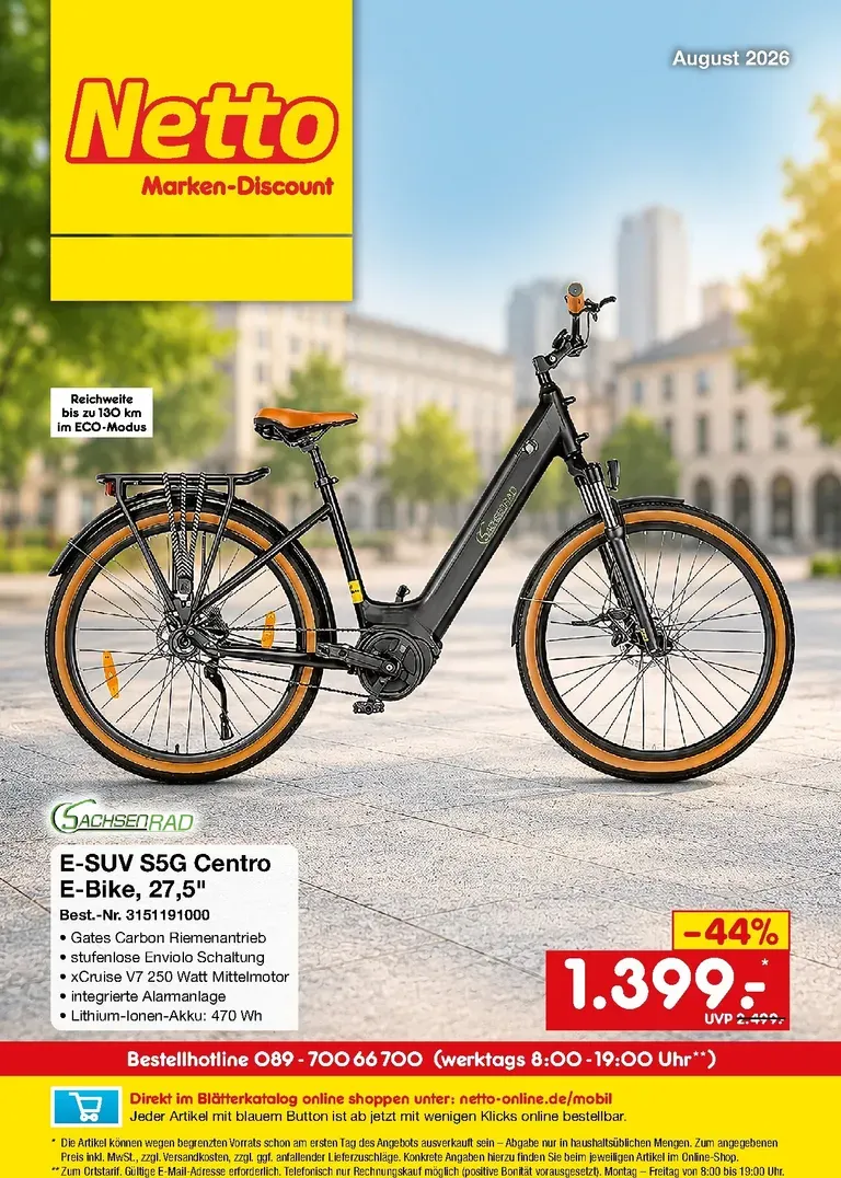 Netto Marken Discount - Online-Sonderangebote Mobilität Prospekt – von Samstag 01.08.2026 bis Montag 31.08.2026 von 1. August bis 31. August 2026 - Prospekt seite 1