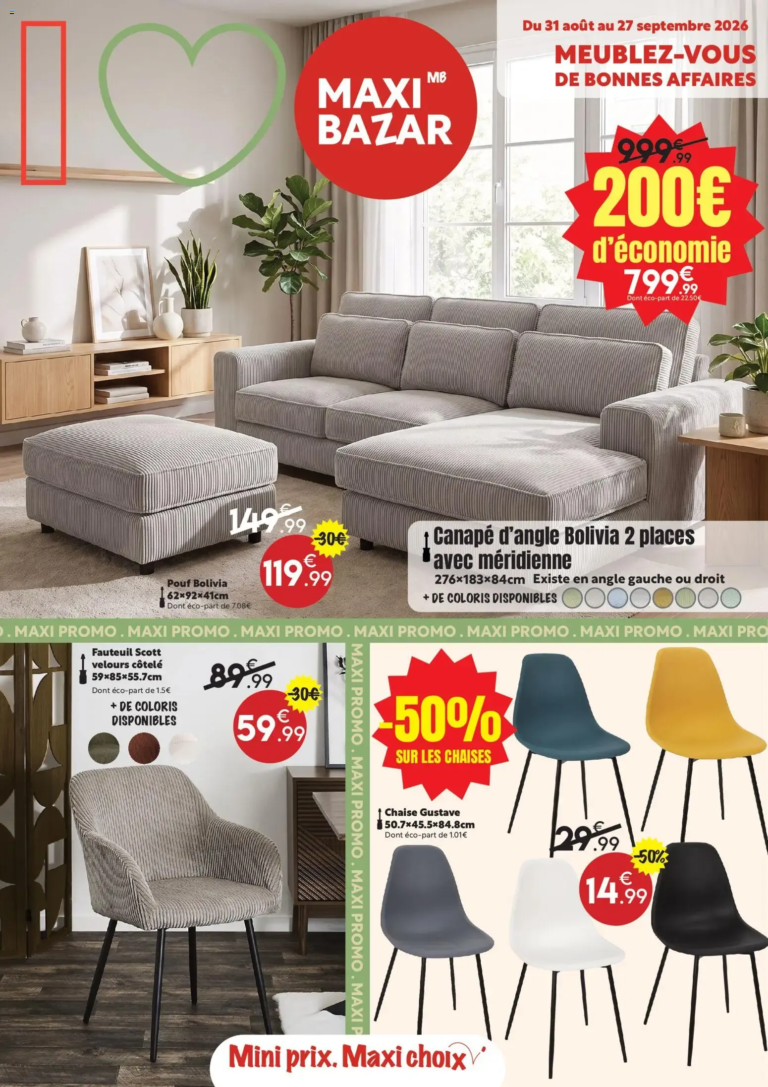 Maxi Bazar - Meublez-vous de bonnes affaires du 31 août au 27 septembre 2026 - Catalogue page 1