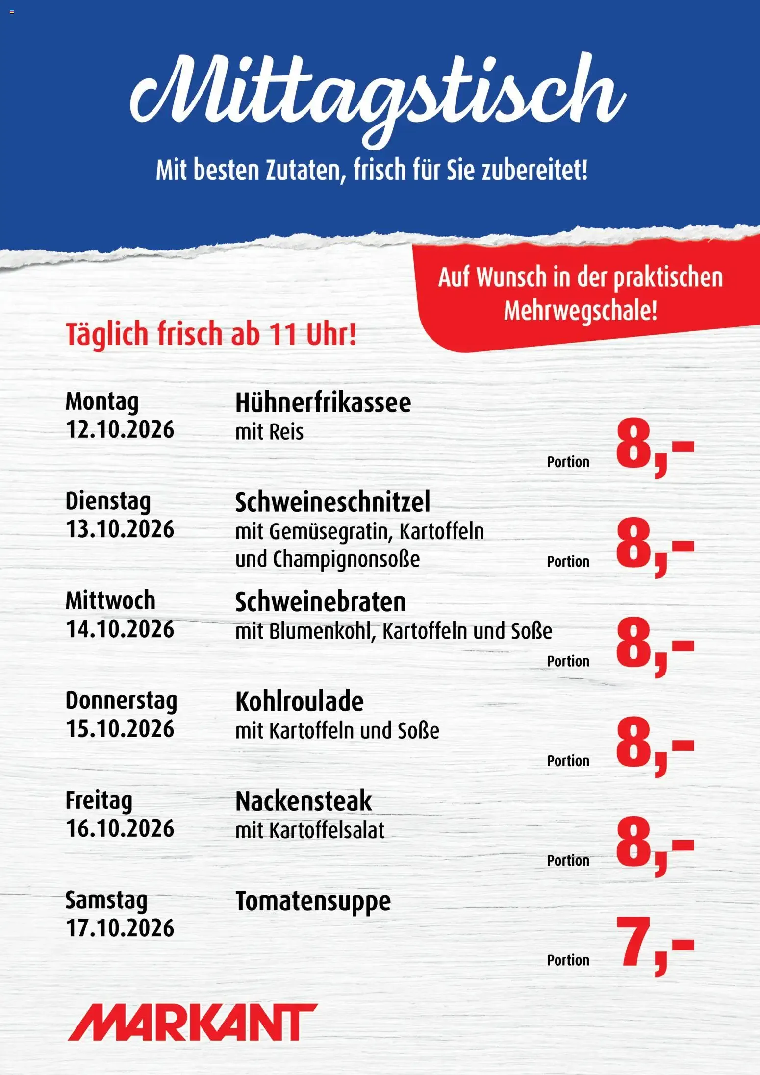 Markant Mittagstisch (ab 12.10.2026) zum Blättern von 12. Oktober bis 17. Oktober 2026 - Prospekt seite 1