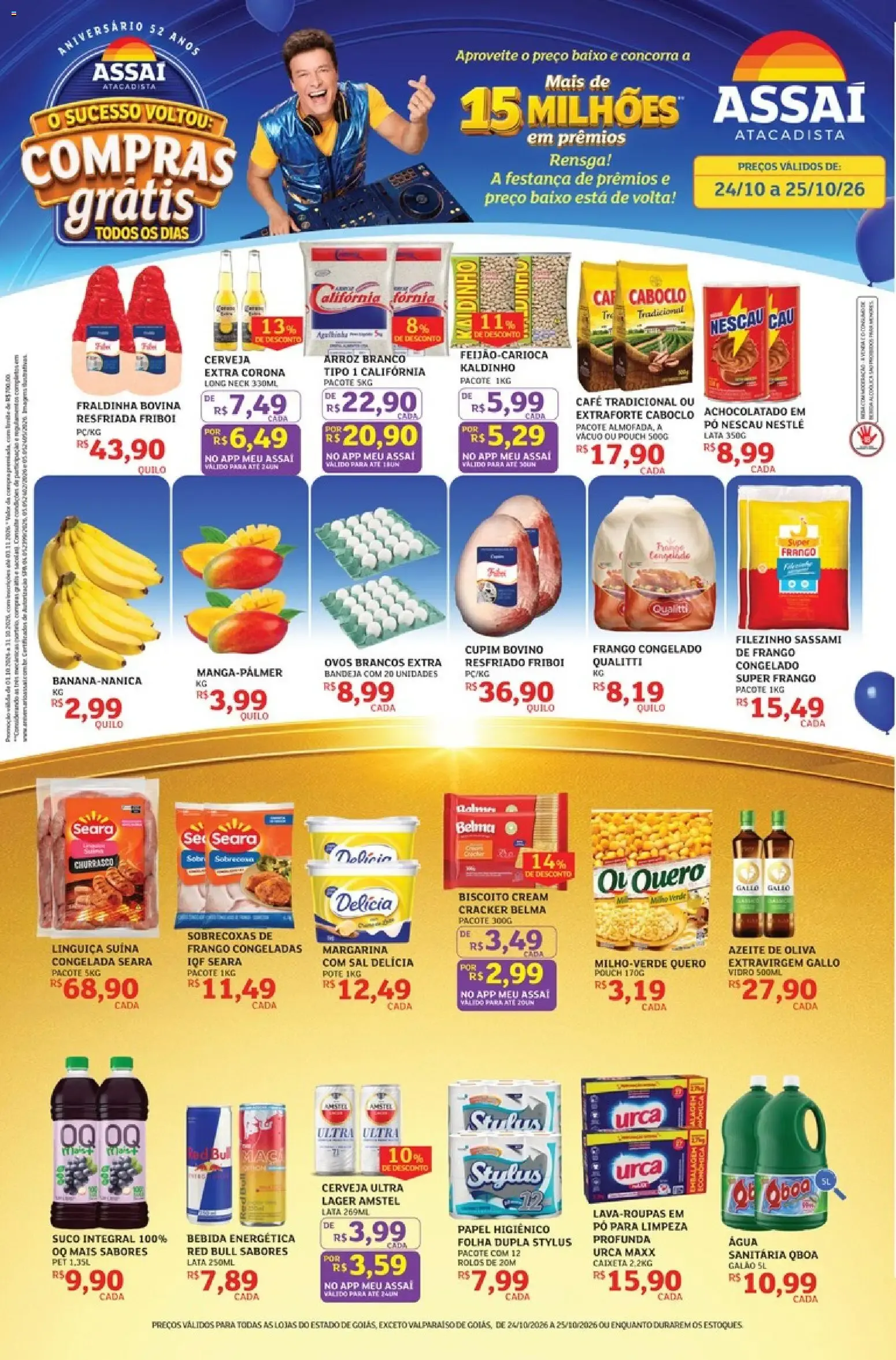 Encarte de Assaí Atacadista - Aniversário de 52 Anos e Compras Grátis 24 de outubro até 25 de outubro 2026 - Pagina 1
