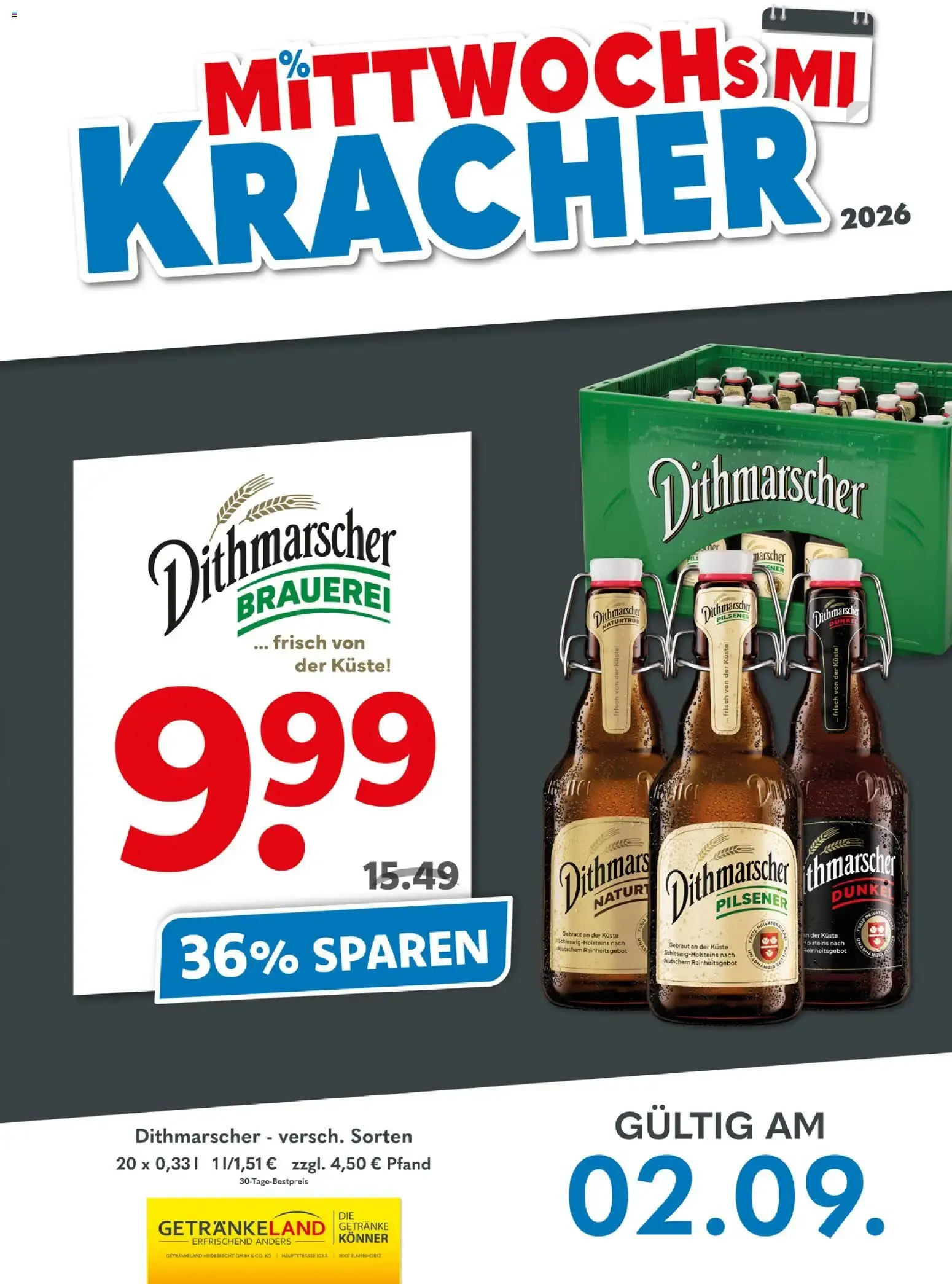 Getränkeland Mittwochs Kracher (ab 02.09.2026) zum Blättern von 2. September bis 2. September 2026 - Prospekt seite 1