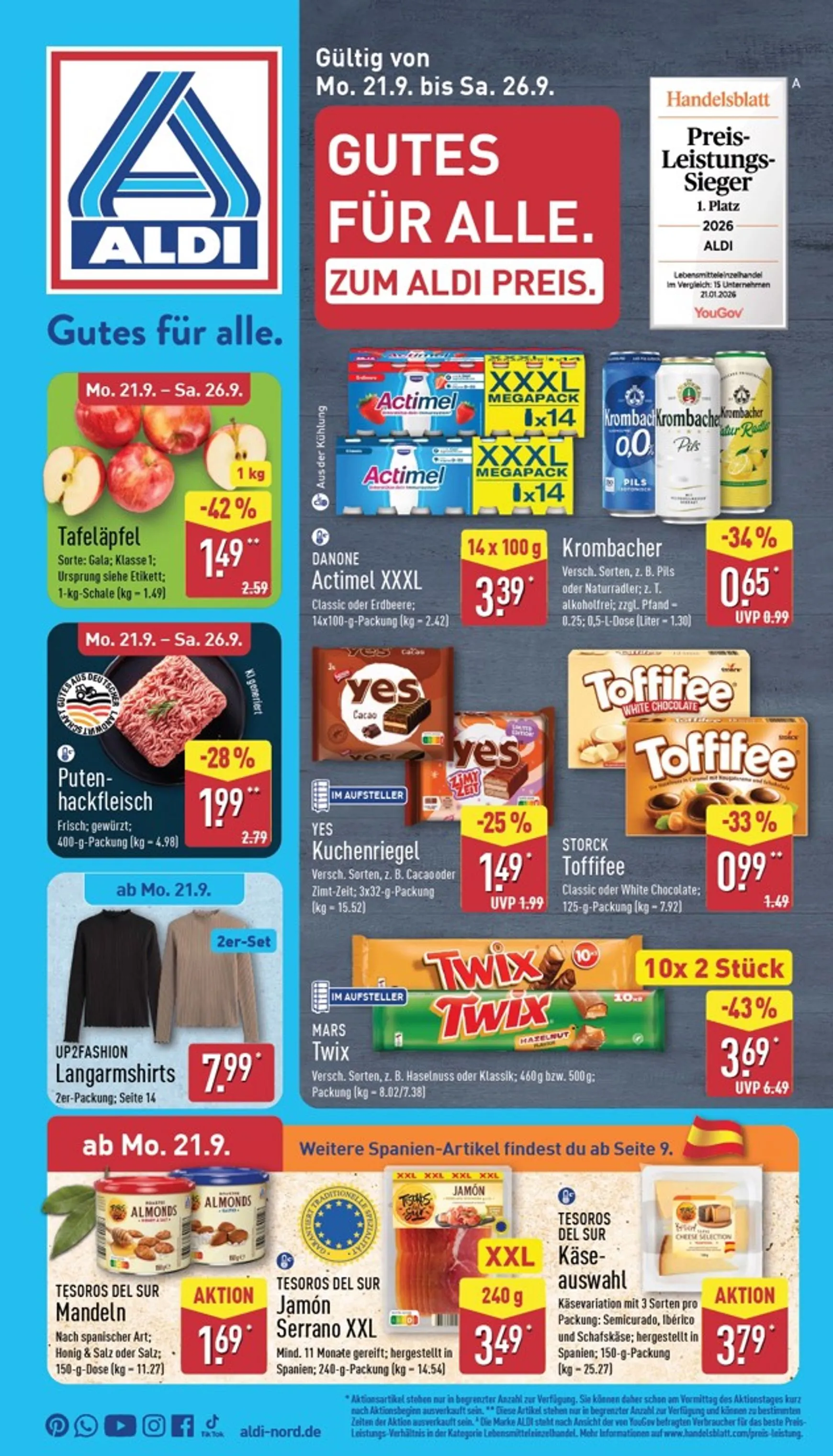 Gutes für alle. Zum ALDI Preis. von 21. September bis 26. September 2026 - Prospekt seite 1