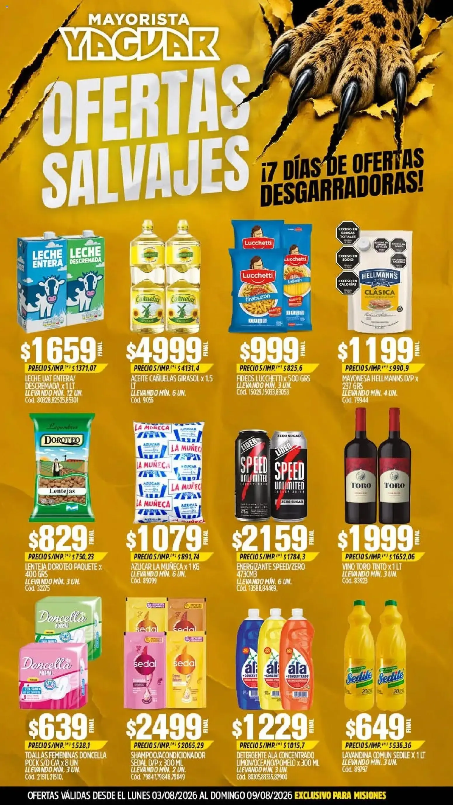 Ofertas de Mayorista Yaguar: Ofertas Salvajes en Misiones 3 de agosto al 9 de agosto 2026 - Página 1 del catálogo