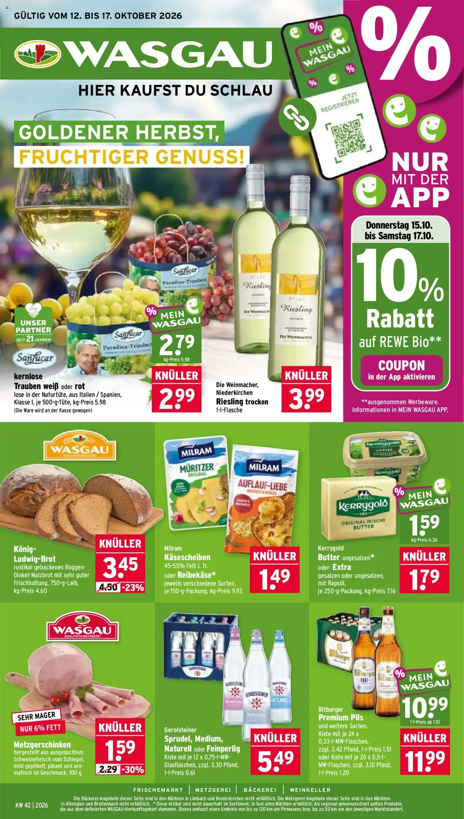 Wasgau Prospekt (ab 12.10.2026) zum Blättern von 12. Oktober bis 17. Oktober 2026 - Prospekt seite 1