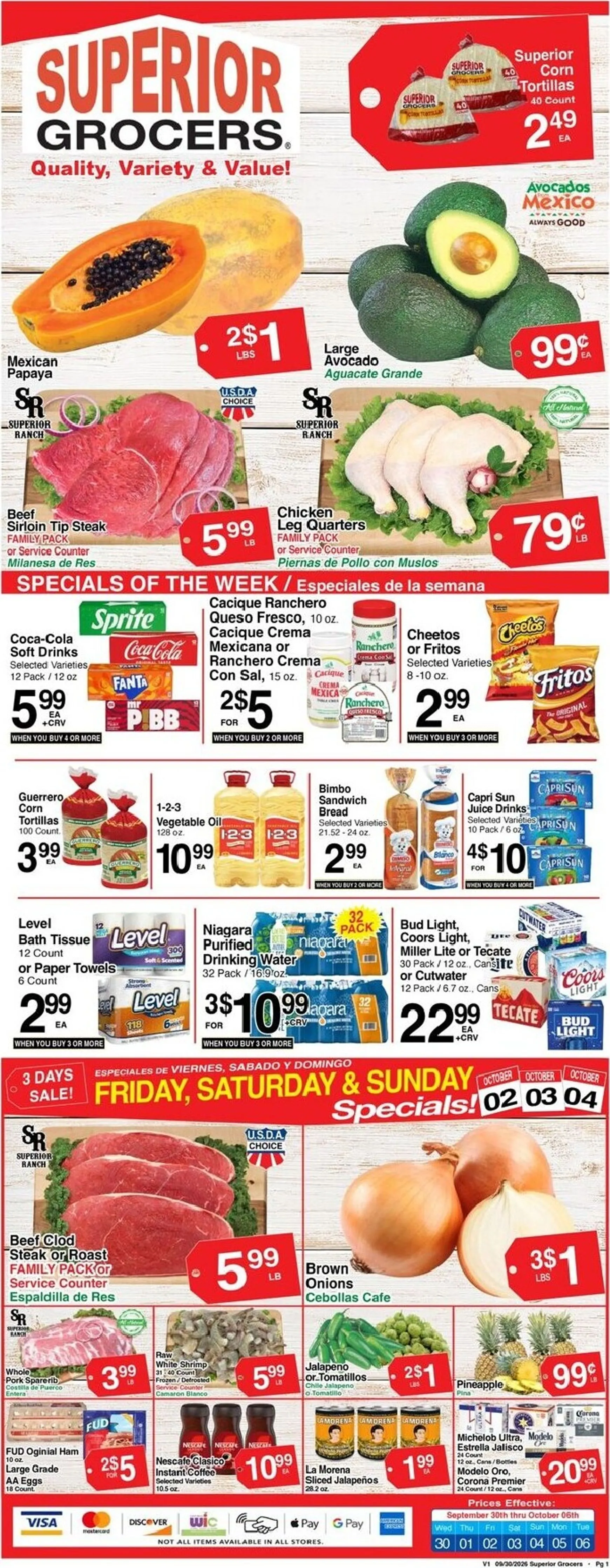 Current Superior Grocers leaflet valid from Wednesday 09/30/2026 to Tuesday 10/06/2026