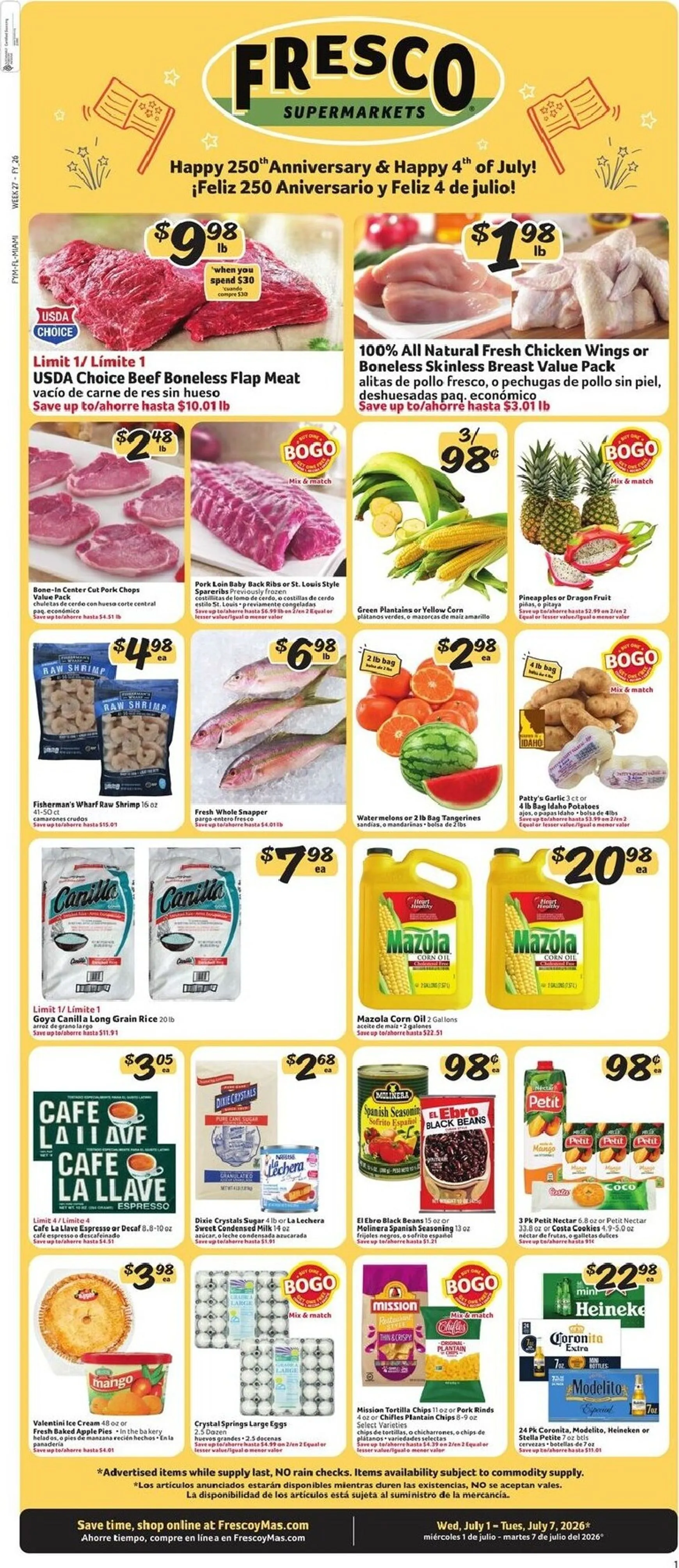 Weekly ad Current Fresco y Más leaflet valid from Wednesday 07/01/2026 to Tuesday 07/07/2026 from July 1 to July 7 2026 - Page 1