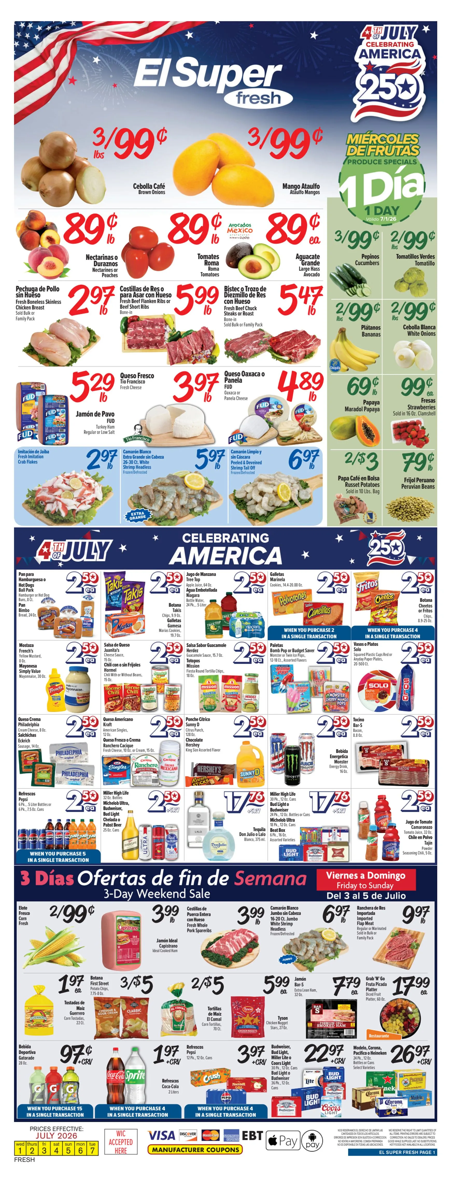Weekly ad Current El Super - Fresh leaflet valid from Wednesday 07/01/2026 to Tuesday 07/07/2026 from July 1 to July 7 2026 - Page 1