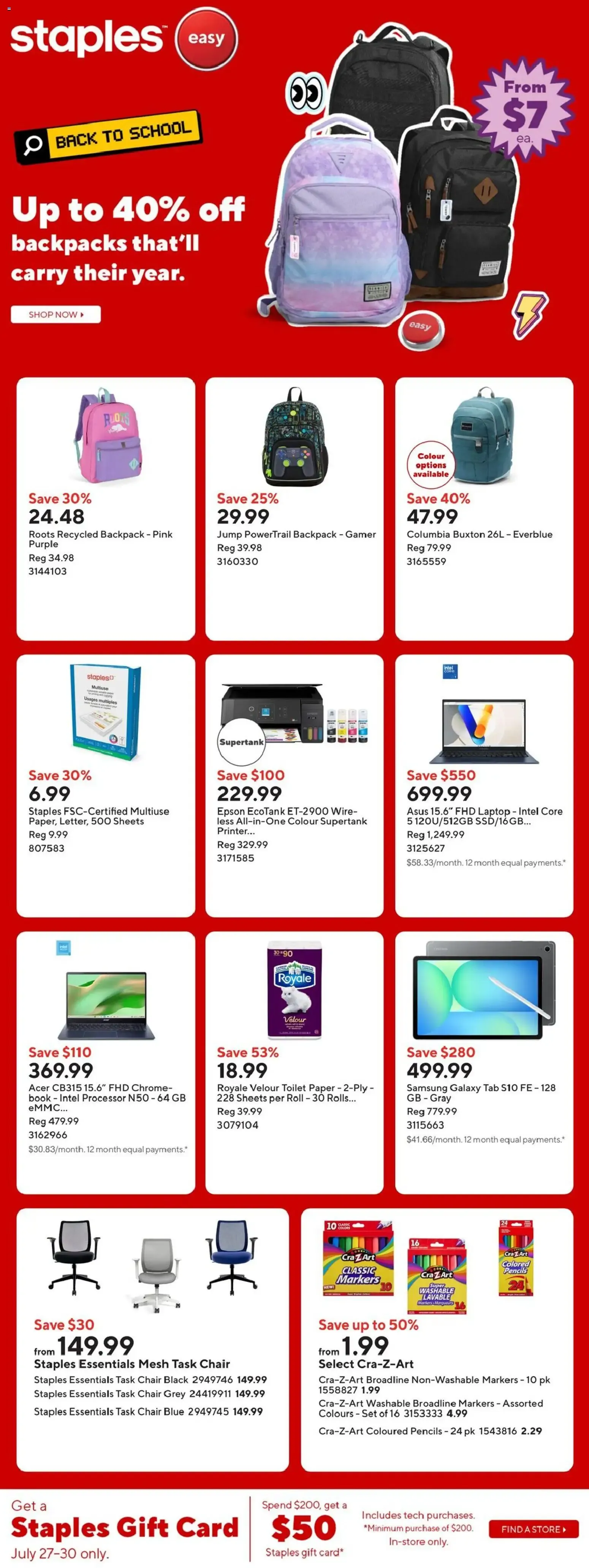 Staples Back to School Flyer from July 27 to July 30 2026 - flyer page 1