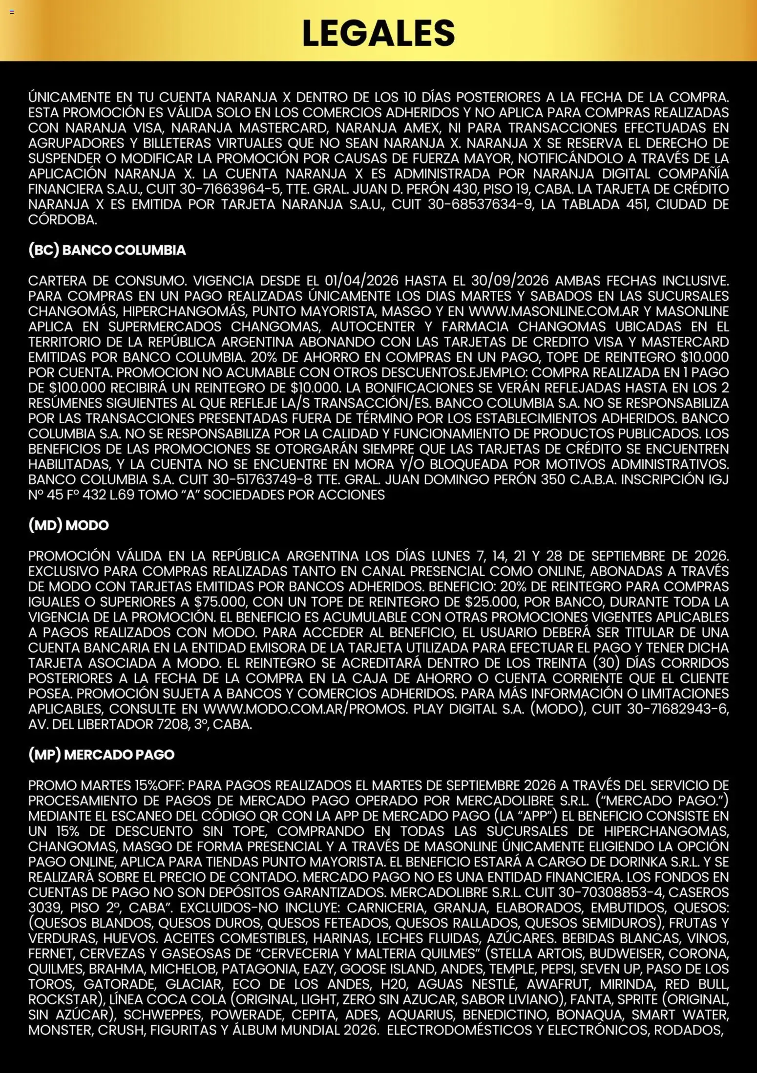 Ofertas de Changomas - Medios de pago || del 01/09/2026 - 30/09/2026 || Catálogo 1 de septiembre al 30 de septiembre 2026 - Página 10 del catálogo