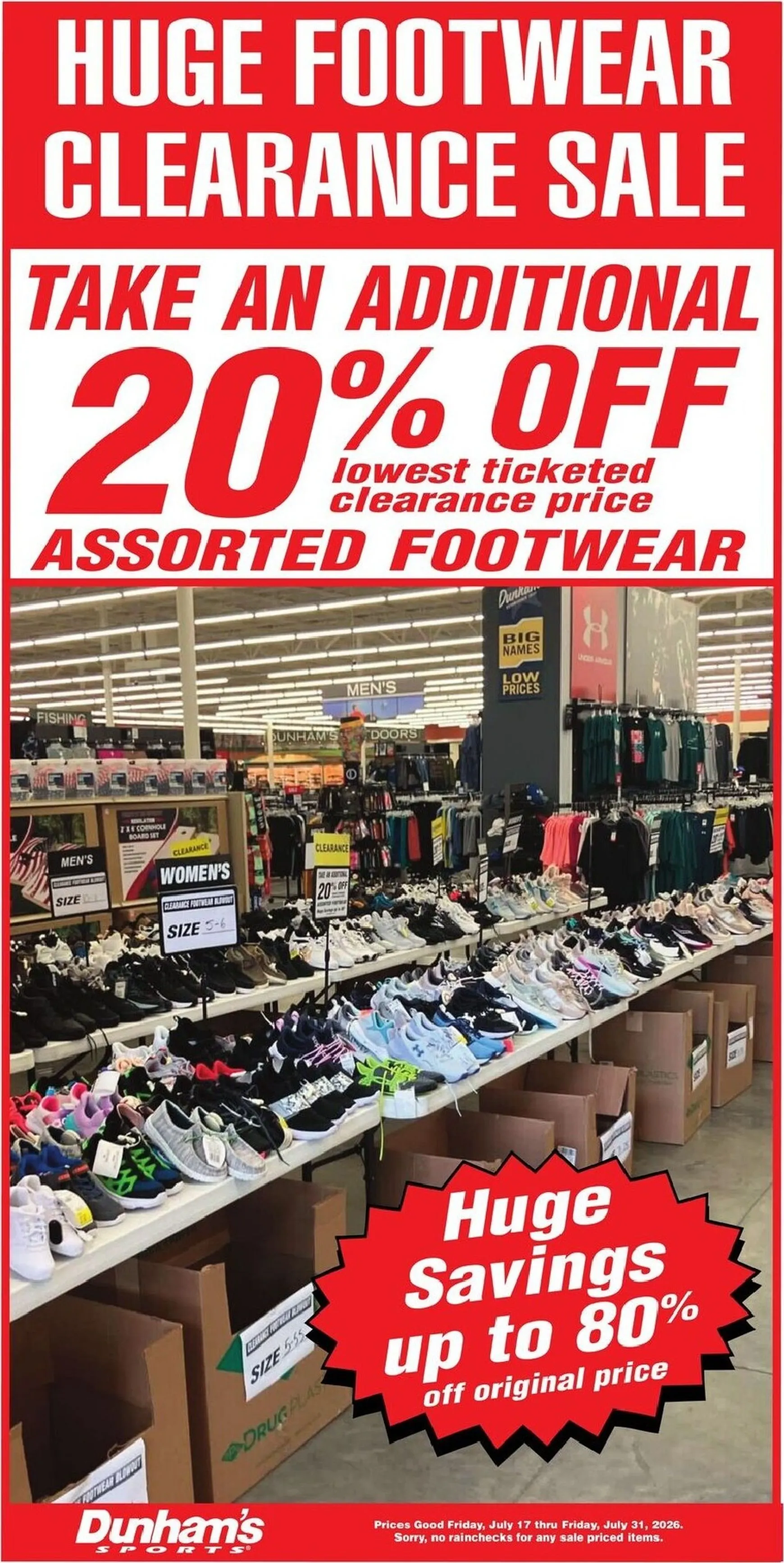 Weekly ad Current Dunham's Sports - July Footwear Clearance leaflet valid from Friday 07/17/2026 to Friday 07/31/2026 from July 17 to July 31 2026 - Page 1