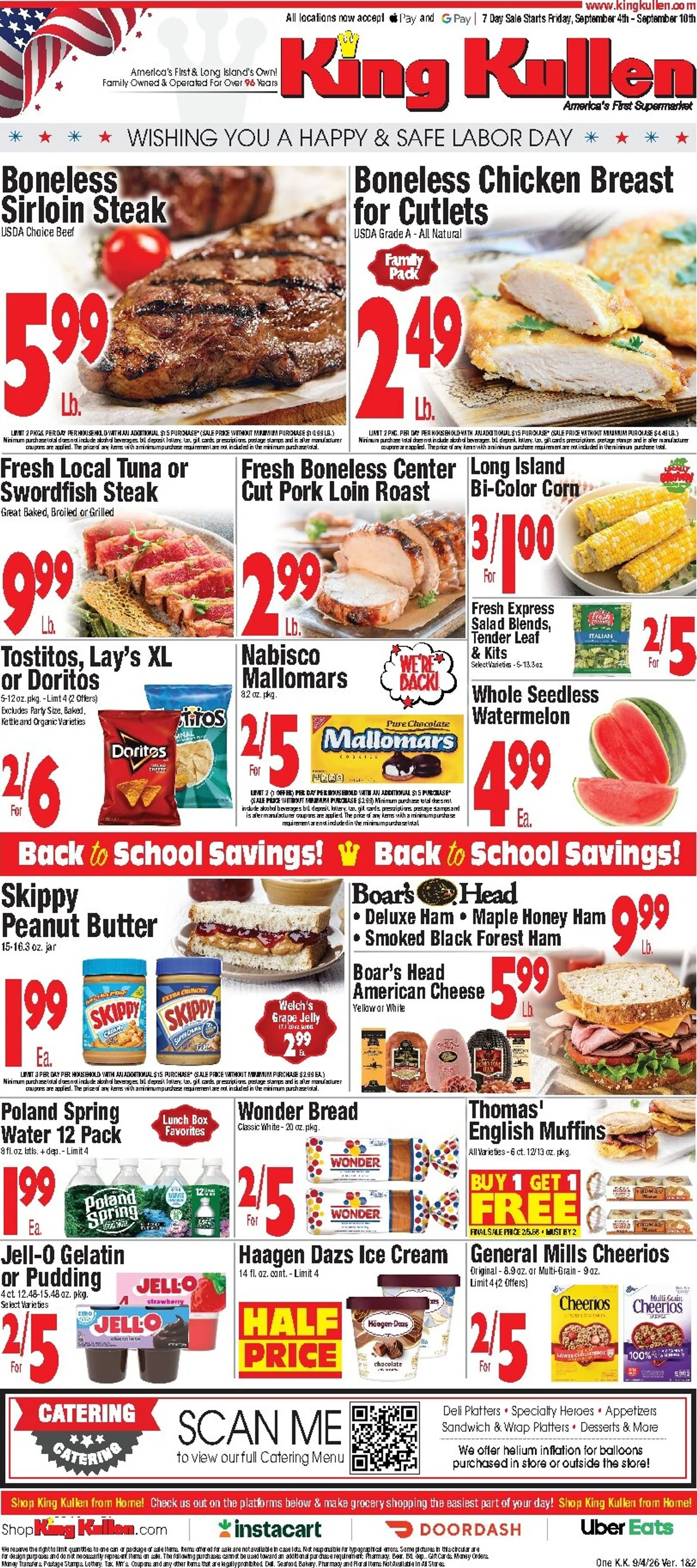 King Kullen flyer for next week from Friday 09/04/2026 to Thursday 09/10/2026