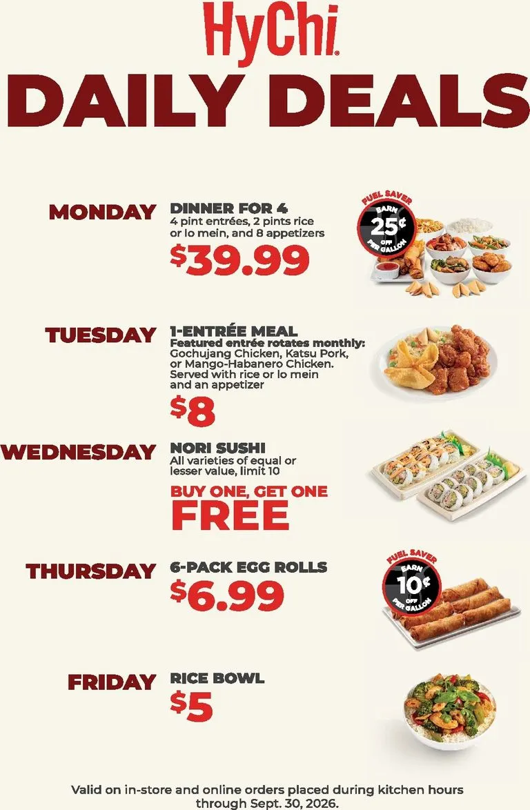Weekly ad Current Hy Vee HyChi Daily Deals leaflet valid from Thursday 08/06/2026 to Sunday 09/27/2026 from August 6 to September 30 2026 - Page 1