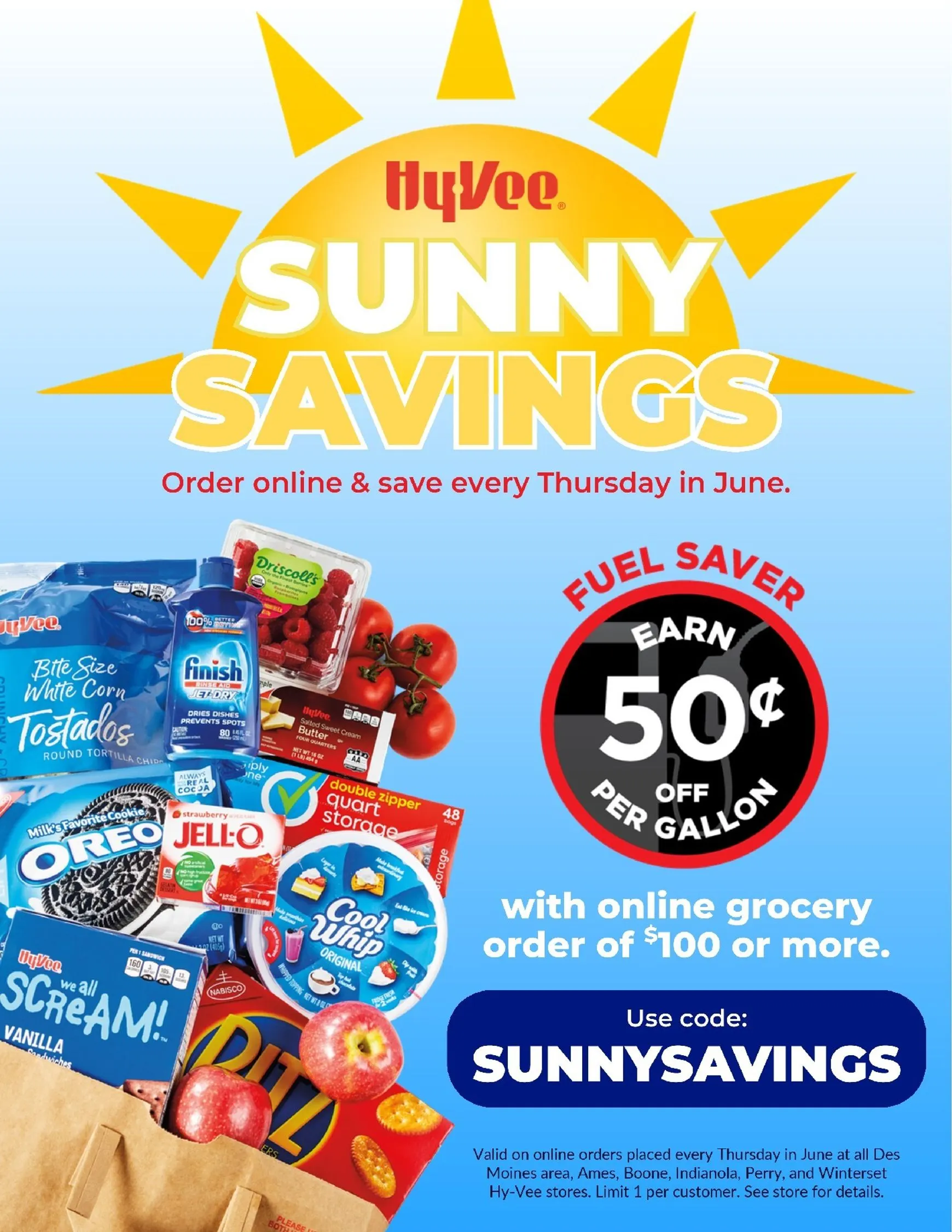 Weekly ad Current Hy Vee - Sunny Savings leaflet valid from Monday 06/01/2026 to Tuesday 06/30/2026 from June 1 to June 30 2026 - Page 1