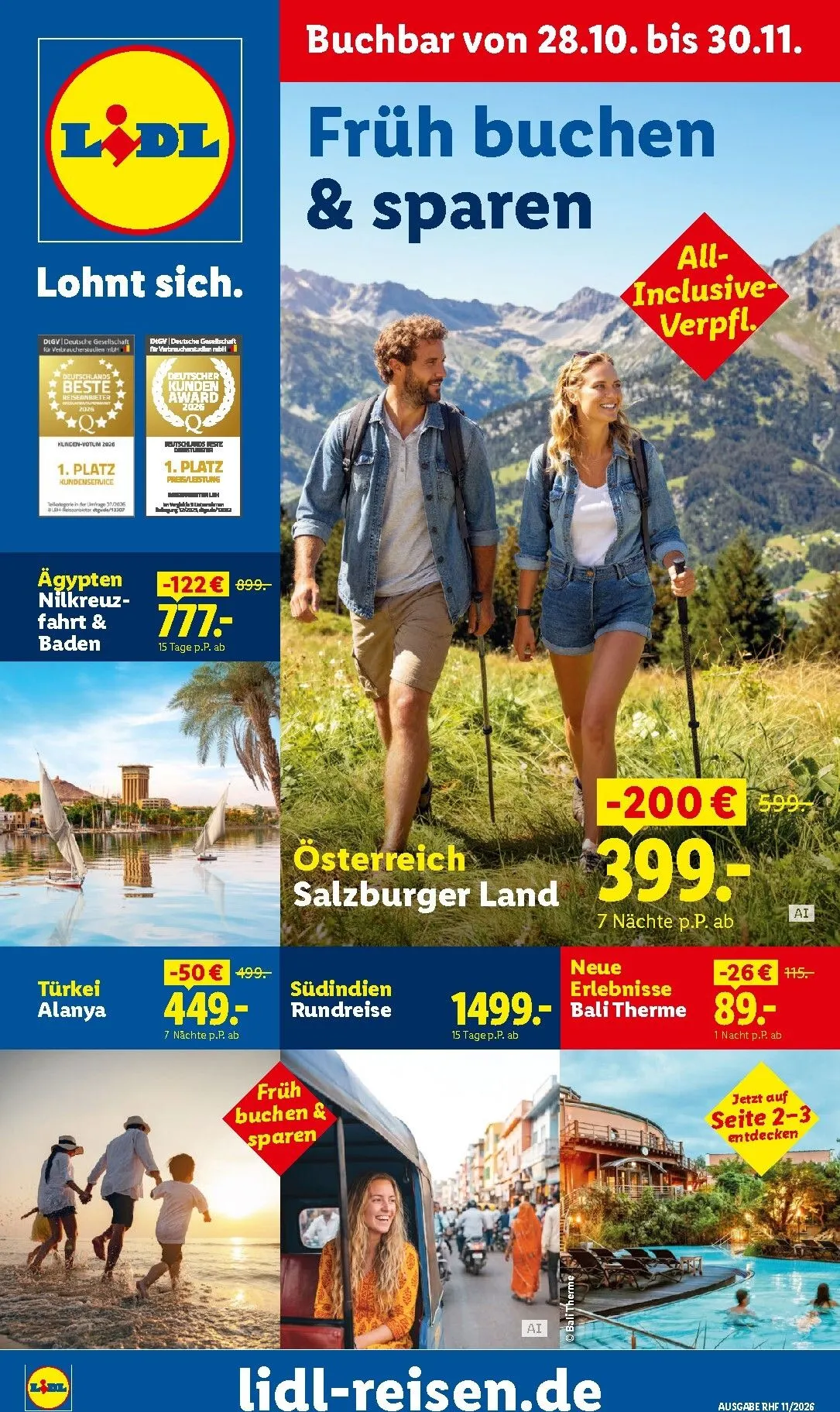 Lidl - Reise-Highlights Prospekt – von Mittwoch 28.10.2026 bis Montag 30.11.2026 von 28. Oktober bis 30. November 2026 - Prospekt seite 1