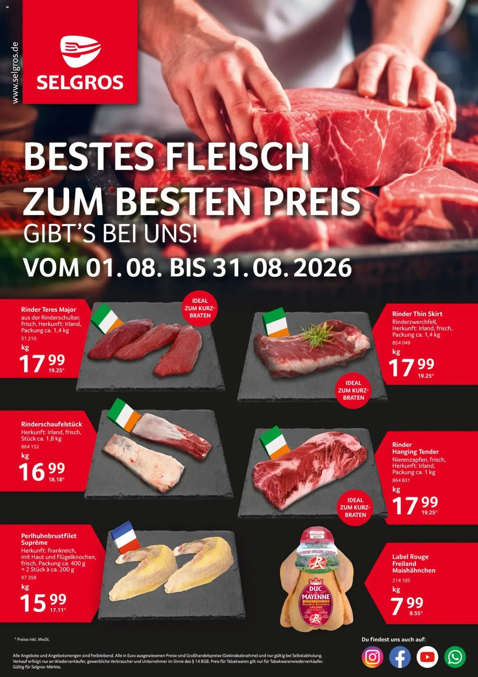 Selgros: Bestes Fleisch zum besten Preis von 1. August bis 31. August 2026 - Prospekt seite 1