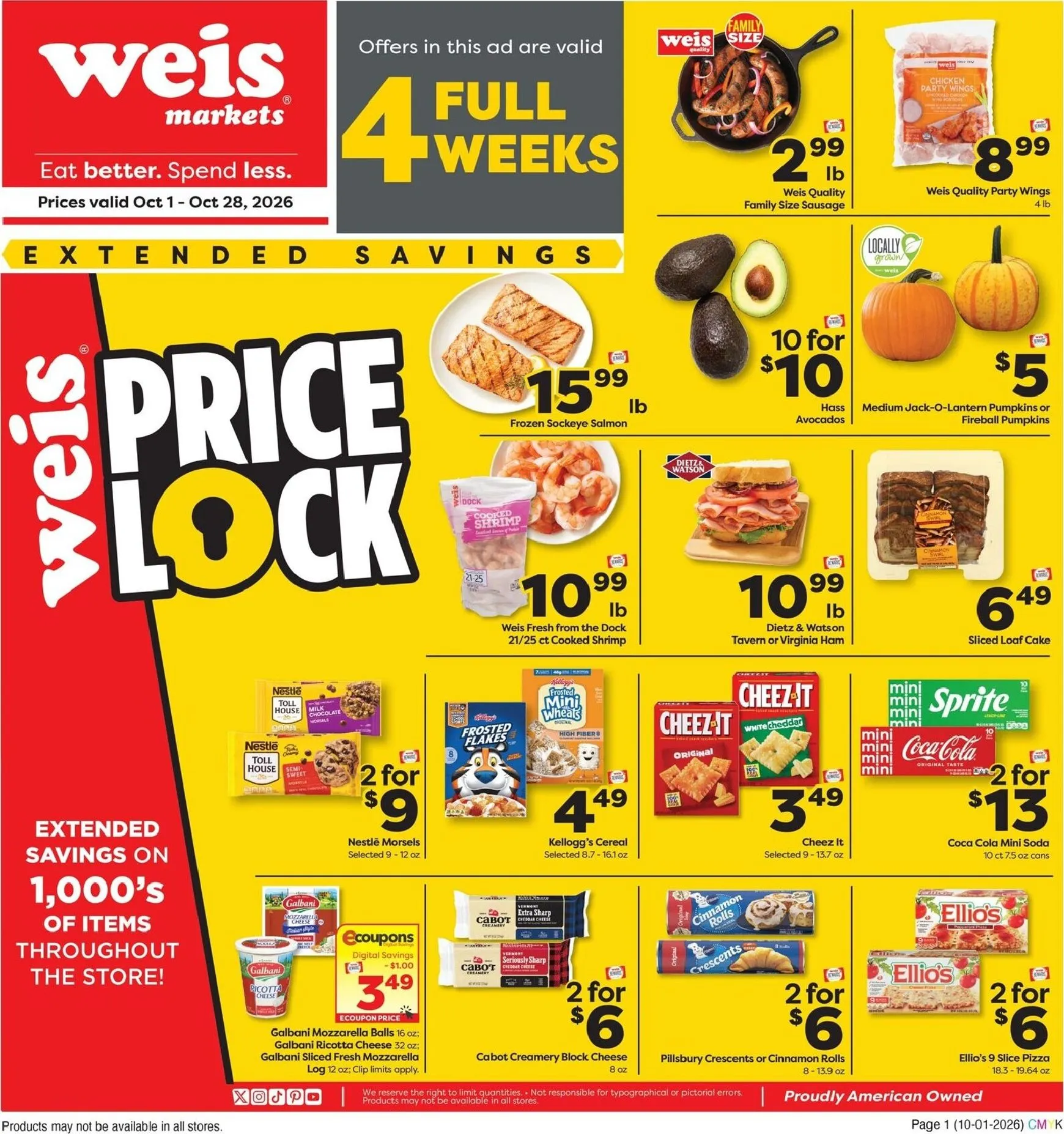 Weekly ad Current Weis Markets - Extended Savings leaflet valid from Thursday 10/01/2026 to Wednesday 10/28/2026 from October 1 to October 28 2026 - Page 1