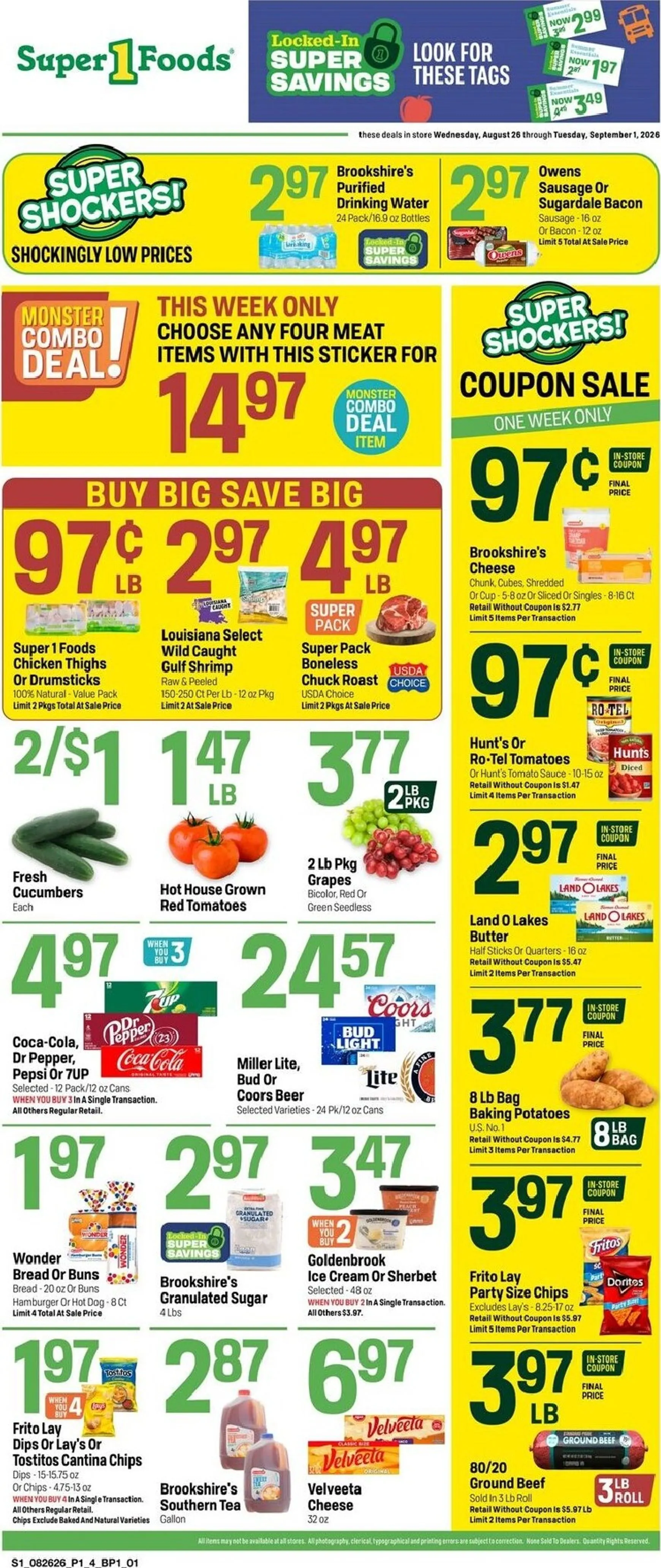 Weekly promotion Current Super 1 Foods leaflet valid from Wednesday 08/26/2026 to Tuesday 09/01/2026 spanning from August 26 to September 1 2026 - Page 1 for Catalogue 365