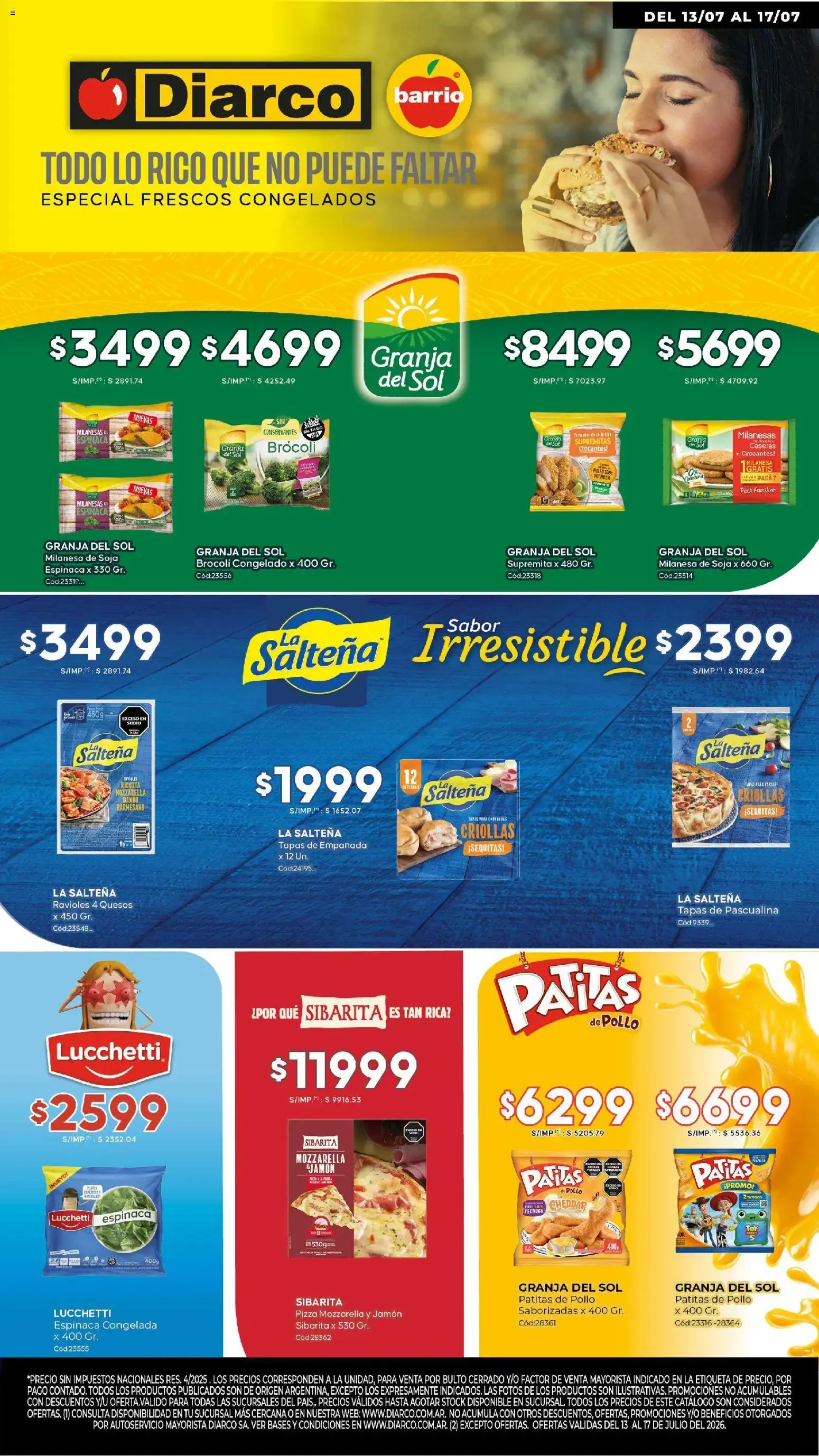Ofertas de Diarco - TODO LO RICO QUE NO PUEDE FALTAR - ESPECIAL FRESCOS CONGELADOS 13 de julio al 17 de julio 2026 - Página 1 del catálogo