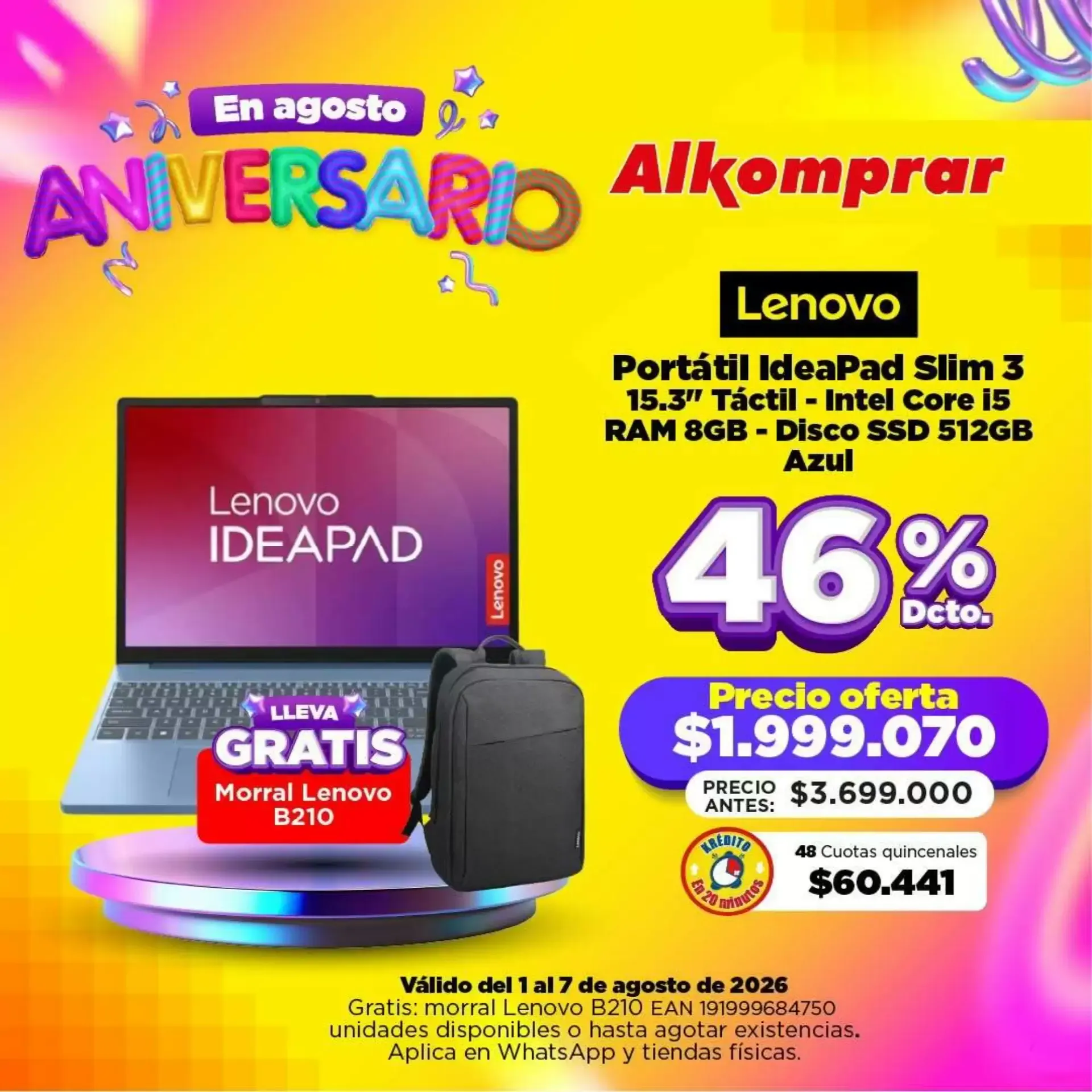 Catalogo de Alkomprar Aniversario: Oferta Portátil Lenovo IdeaPad 1 de agosto al 7 de agosto 2026 - Pag 1