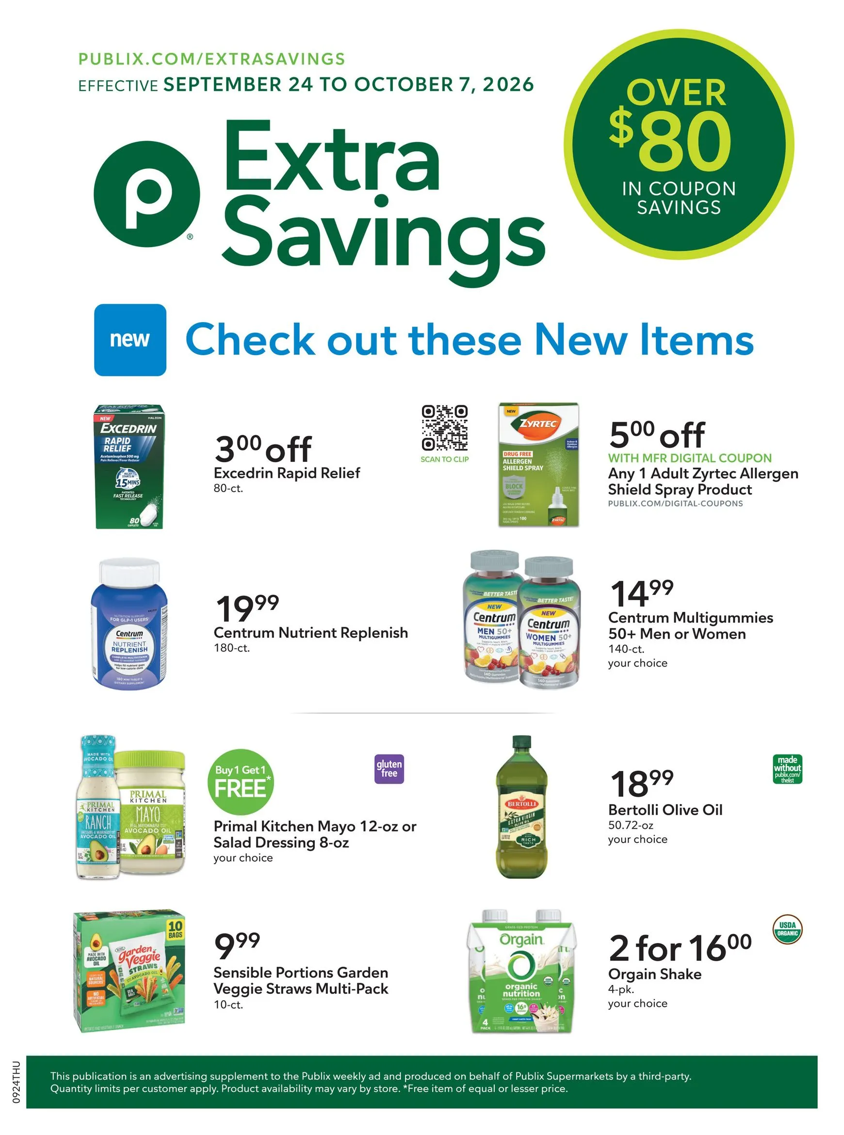 Current Publix - Extra Savings leaflet valid from Thursday 09/24/2026 to Wednesday 10/07/2026