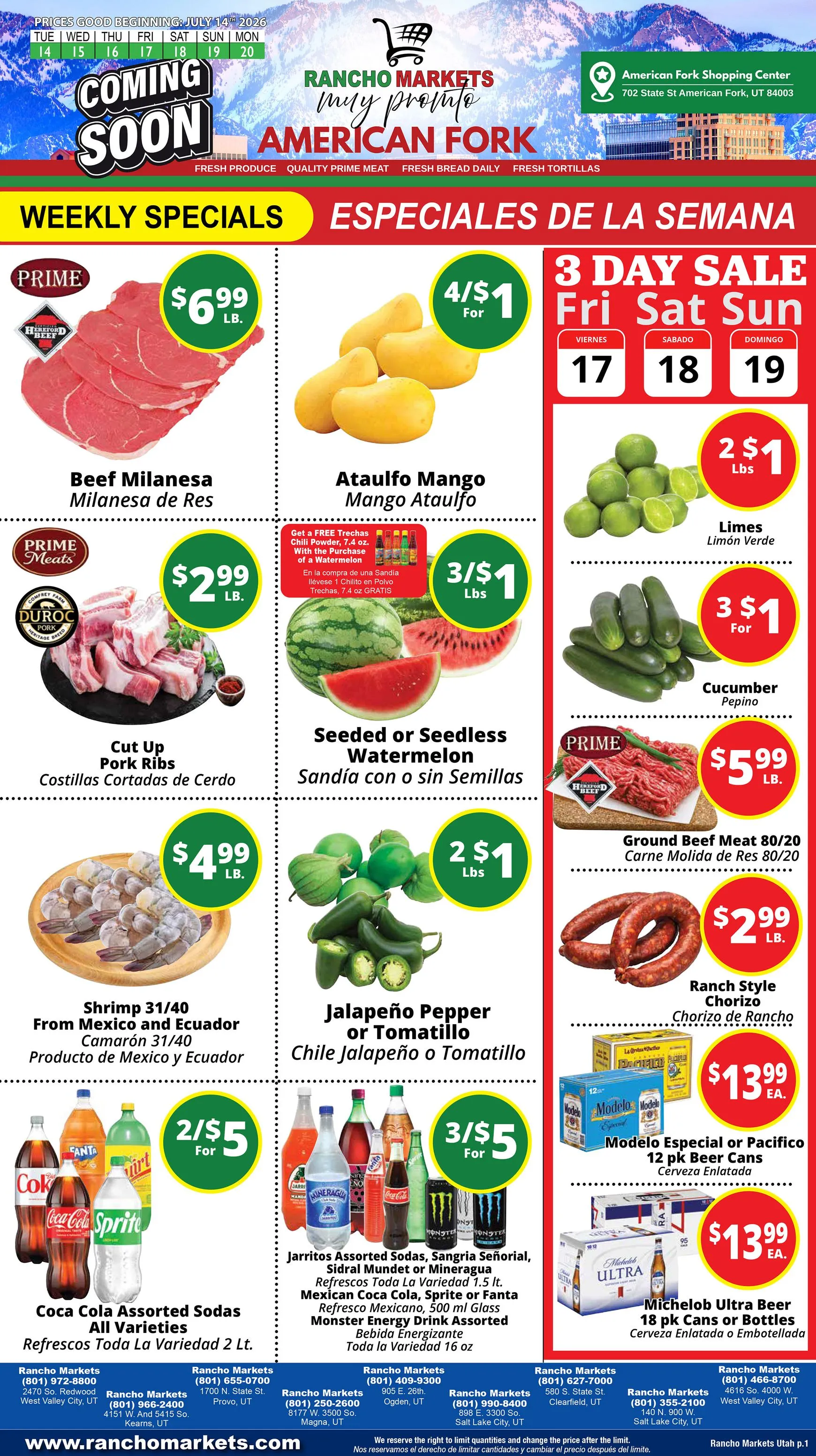 Current Rancho Markets leaflet valid from Tuesday 07/14/2026 to Monday 07/20/2026