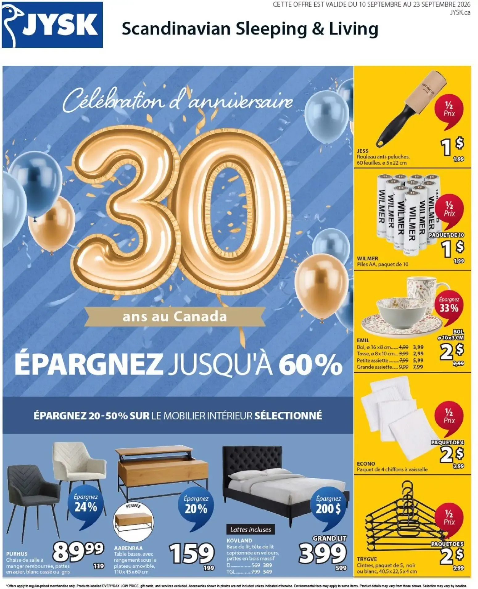 JYSK Célébration d'anniversaire: 30 ans au Canada from September 10 to September 23 2026 - flyer page 1