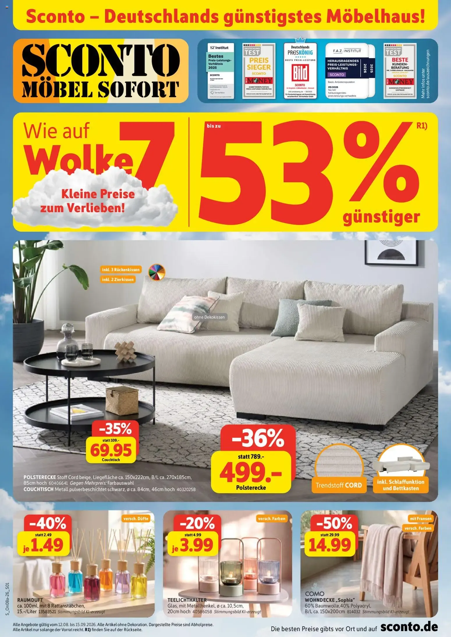 Sconto - Deutschlands günstigstes Möbelhaus! von 12. August bis 15. September 2026 - Prospekt seite 1