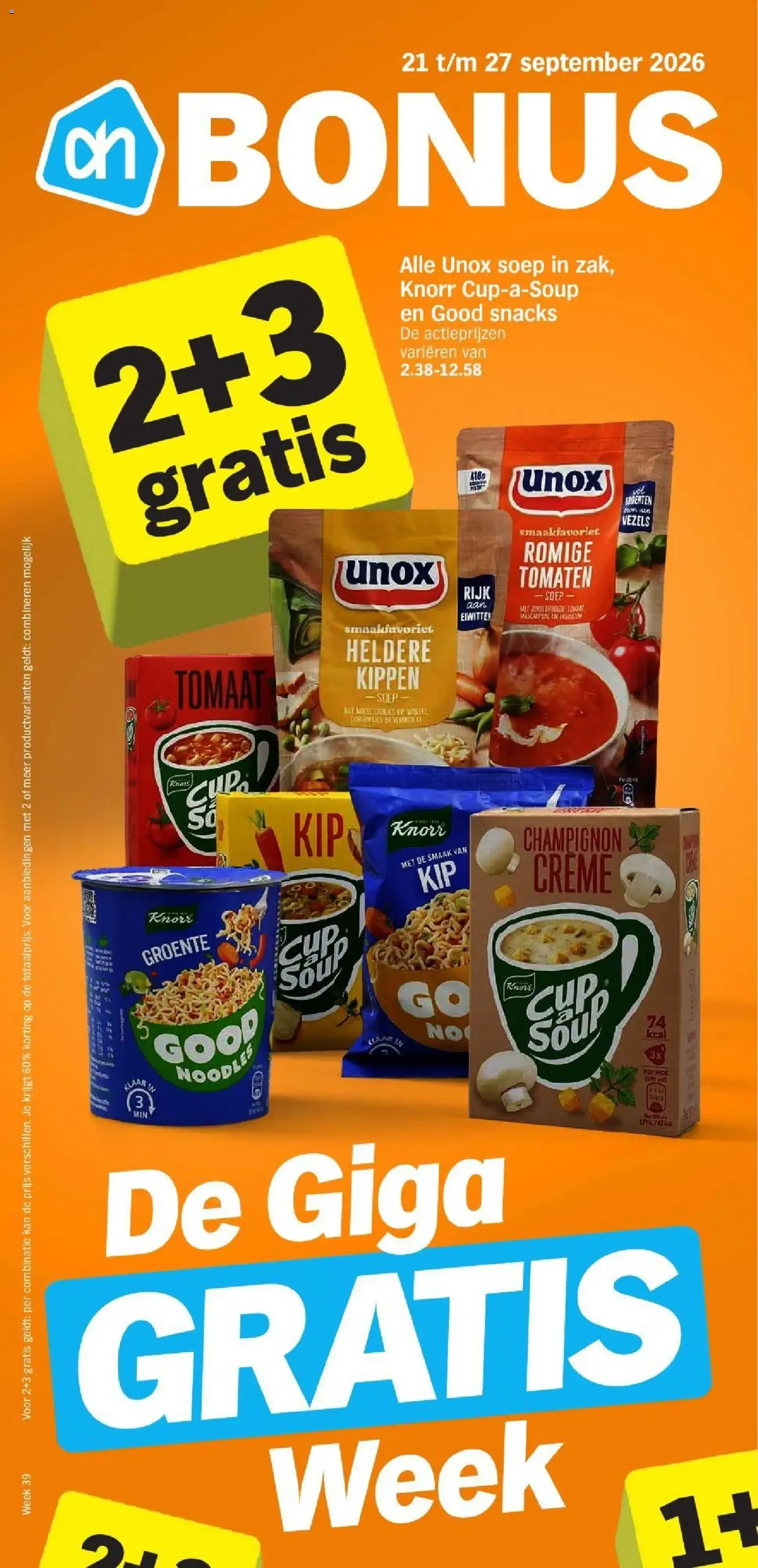 AH BONUS: 2+3 GRATIS y Giga GRATIS Week van 21 september tot 27 september 2026 - Folder pagina 1