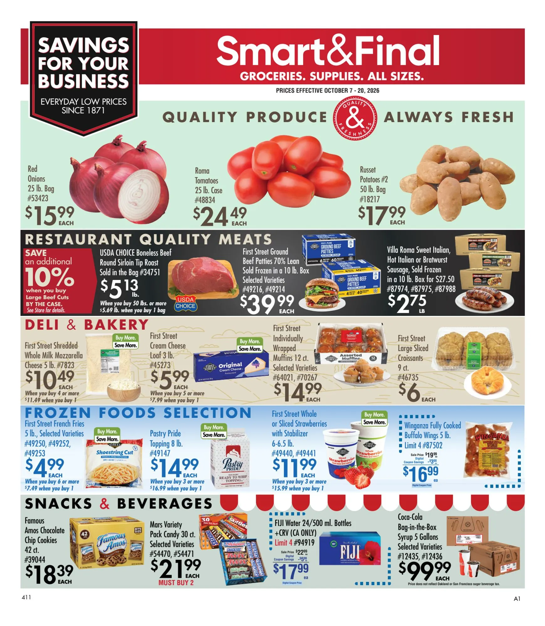 Current Smart & Final - Business & Club Savings leaflet valid from Wednesday 10/07/2026 to Tuesday 10/20/2026
